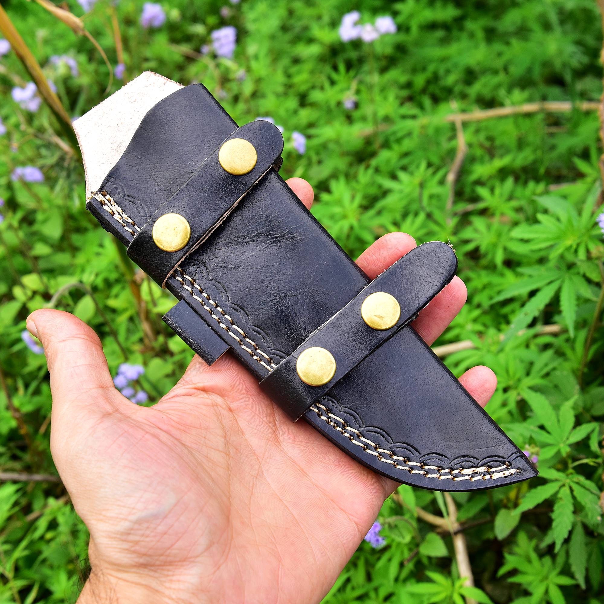 Hand Stitched Full Grain Leather Tracker Knife Fixed Blade Knife Sheath - Image 4
