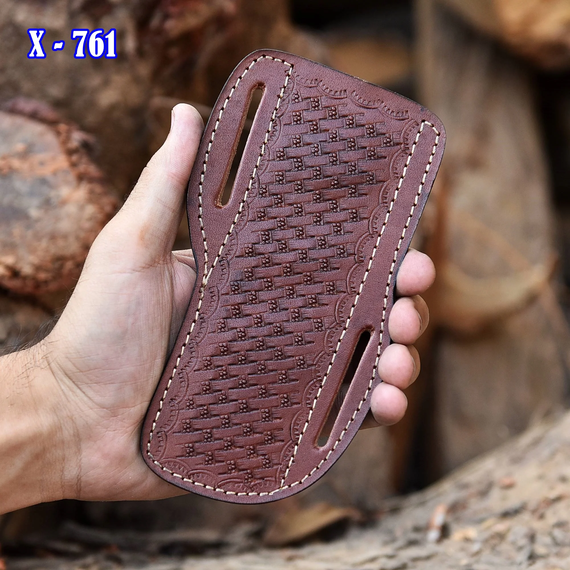 Hand Stitched Genuine Engraved Leather Fixed Blade Knife Sheath - Image 4
