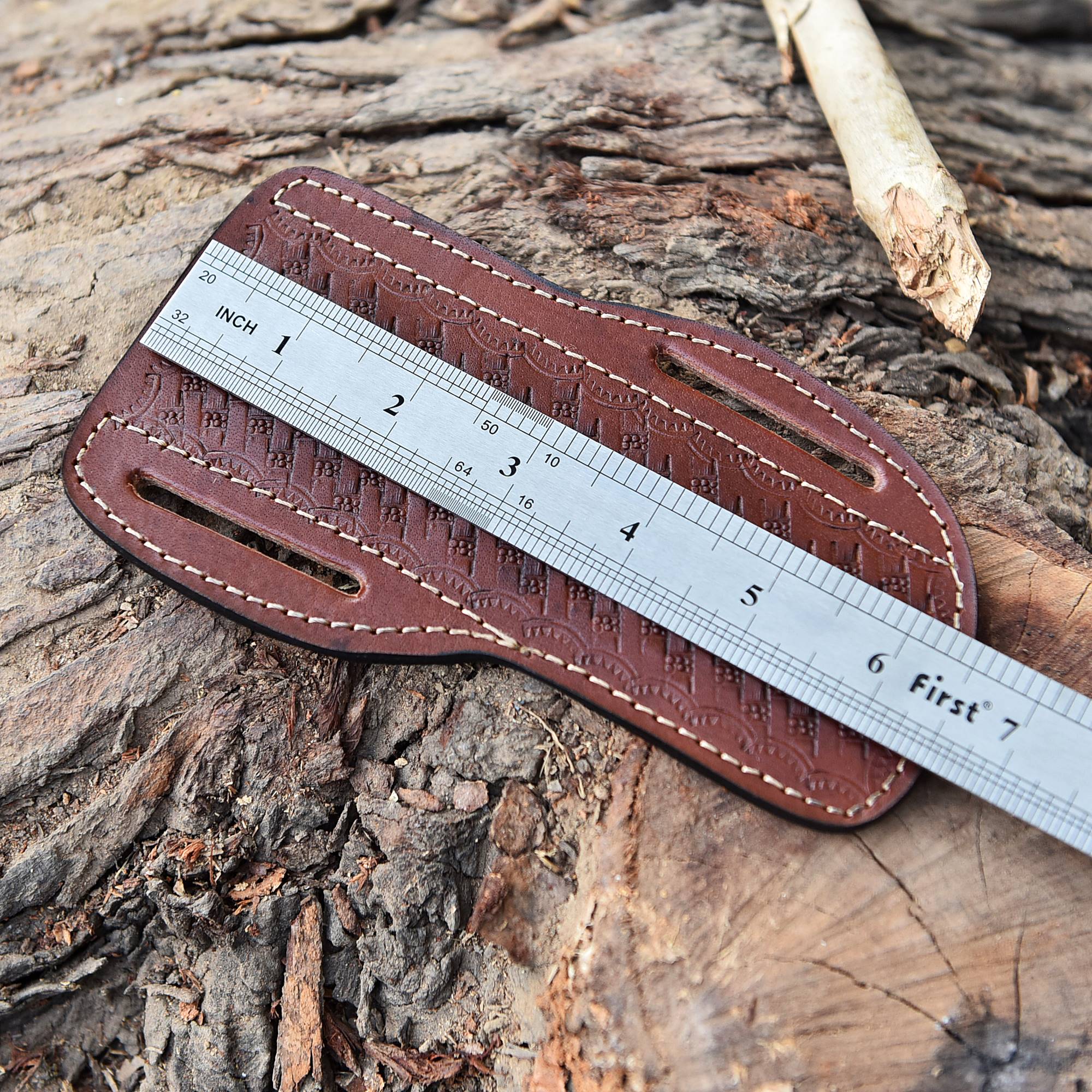 Hand Stitched Genuine Engraved Leather Fixed Blade Knife Sheath - Image 5