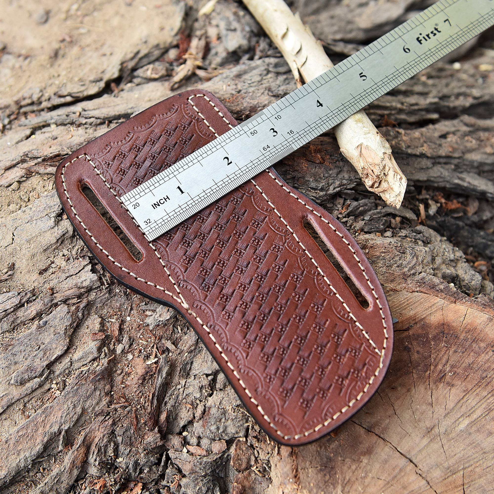 Hand Stitched Genuine Engraved Leather Fixed Blade Knife Sheath - Image 6