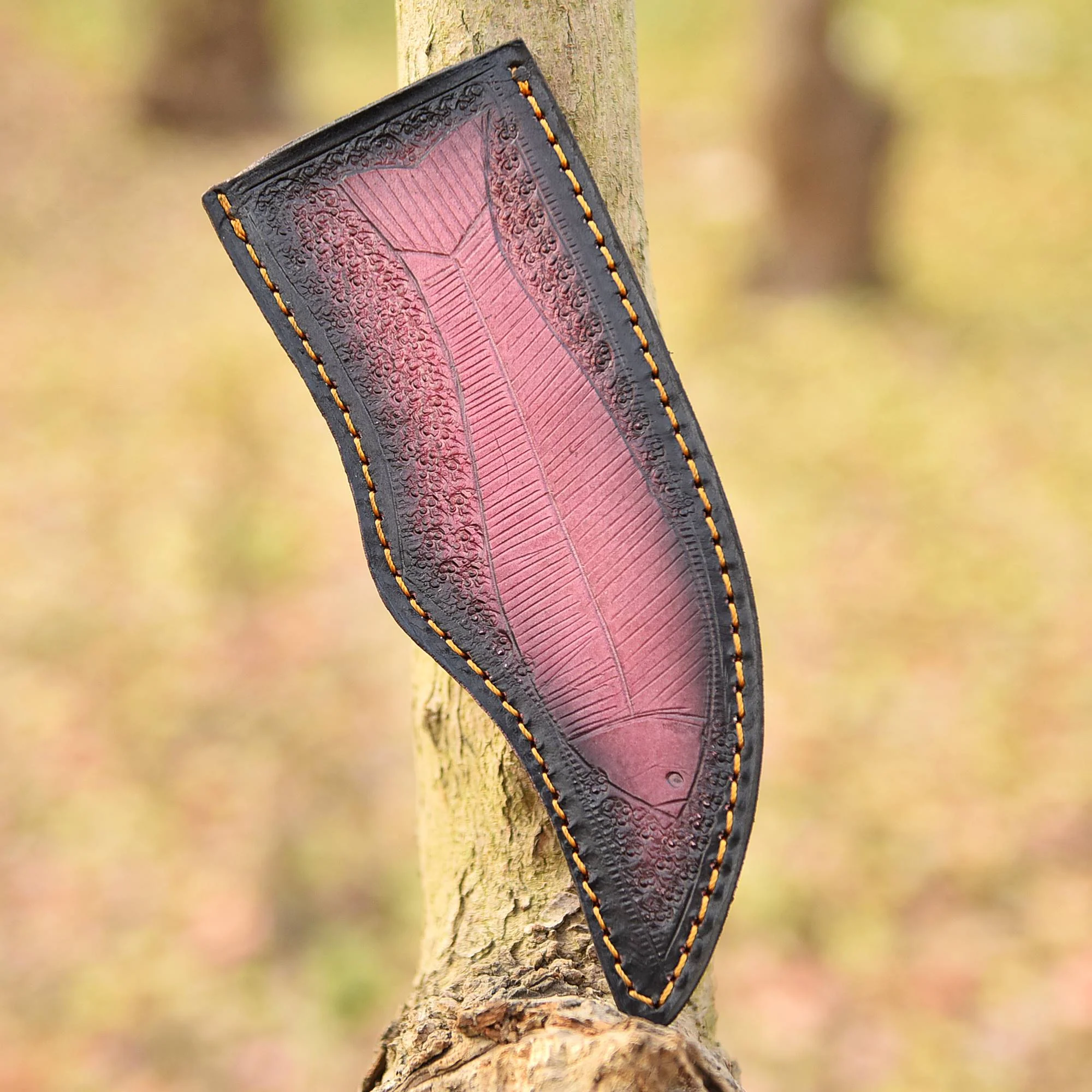 Hand Stitched Premium Goat Leather Fish Engraved Fixed Blade Knife Sheath