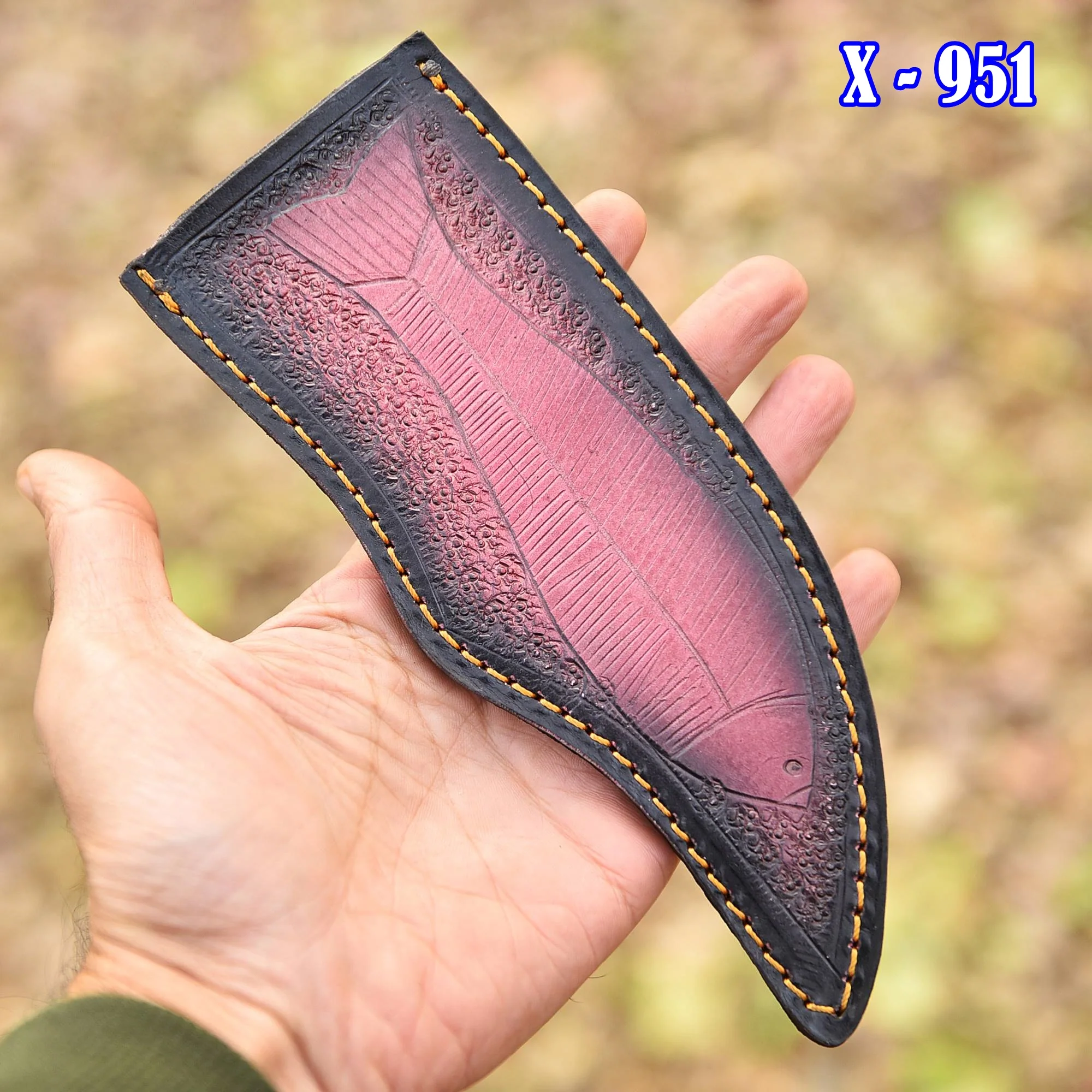 Hand Stitched Premium Goat Leather Fish Engraved Fixed Blade Knife Sheath - Image 3