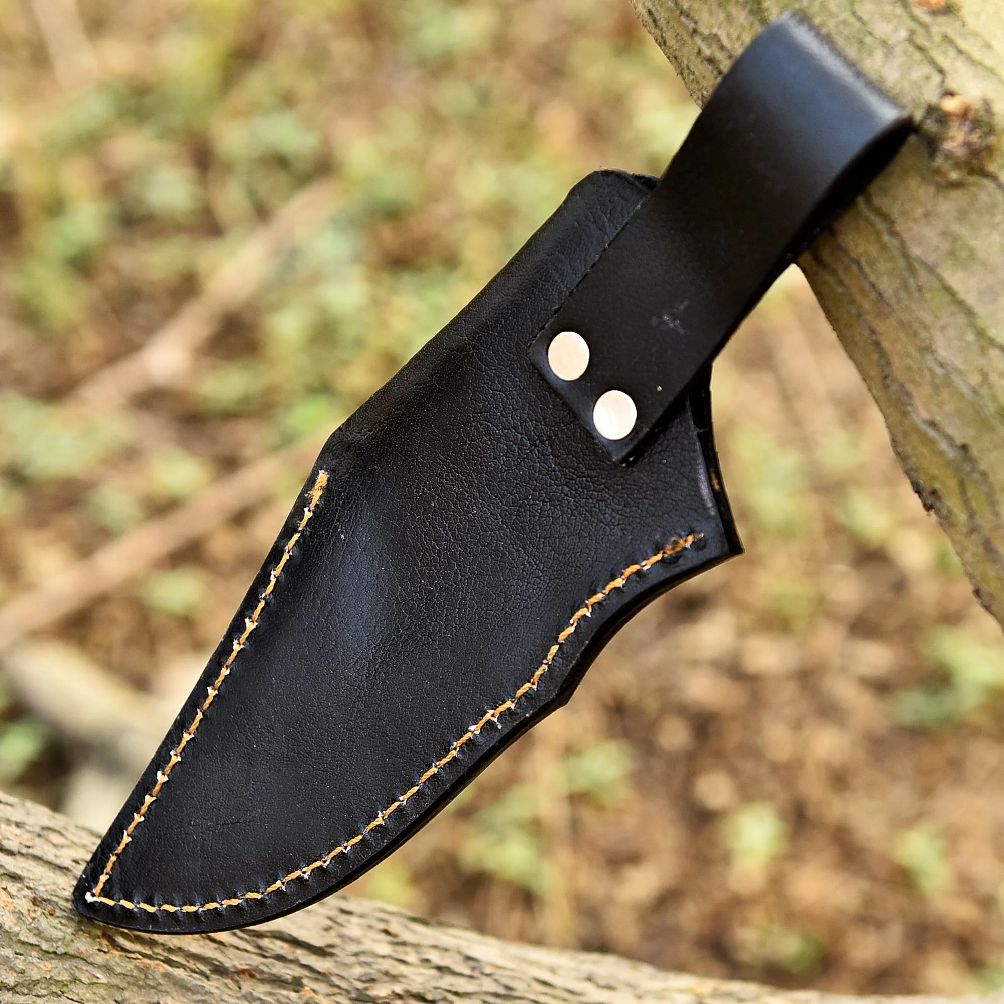 Hand Stitched Top Grain Leather Fixed Blade Knife Lion Engraved Sheath - Image 4