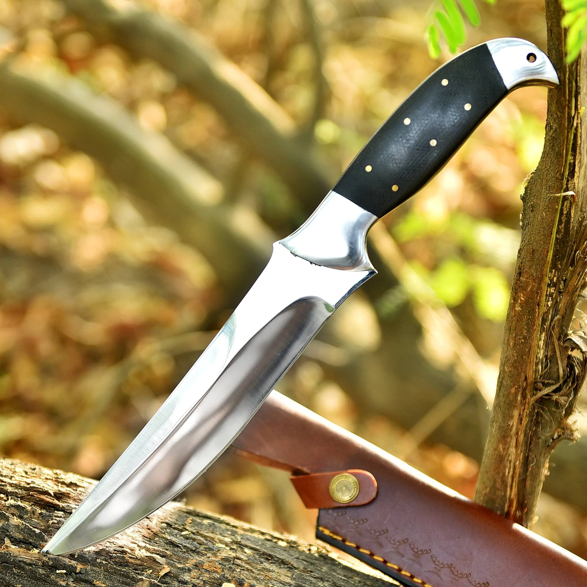 Handcrafted Carbon Steel High Polish Blade Hunting Knife Micarta Handle