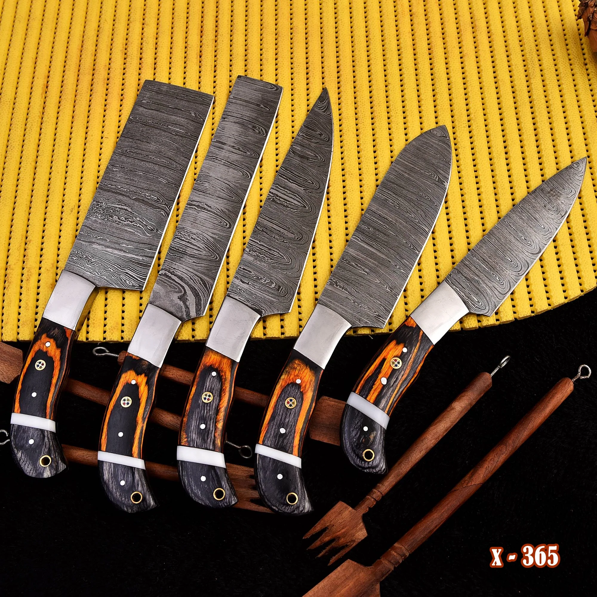 Handcrafted Damascus Steel 5PCS Chef Knife Set Premium Kitchen Knifes Set - Image 2