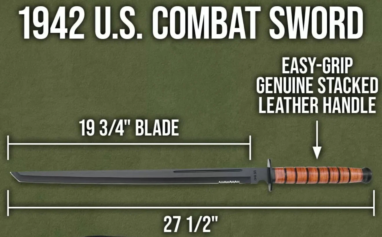 Handmade 1942 US Combat Sword with Leather Sheath | USMC Replica | Overall 27.5" Knife - Image 2