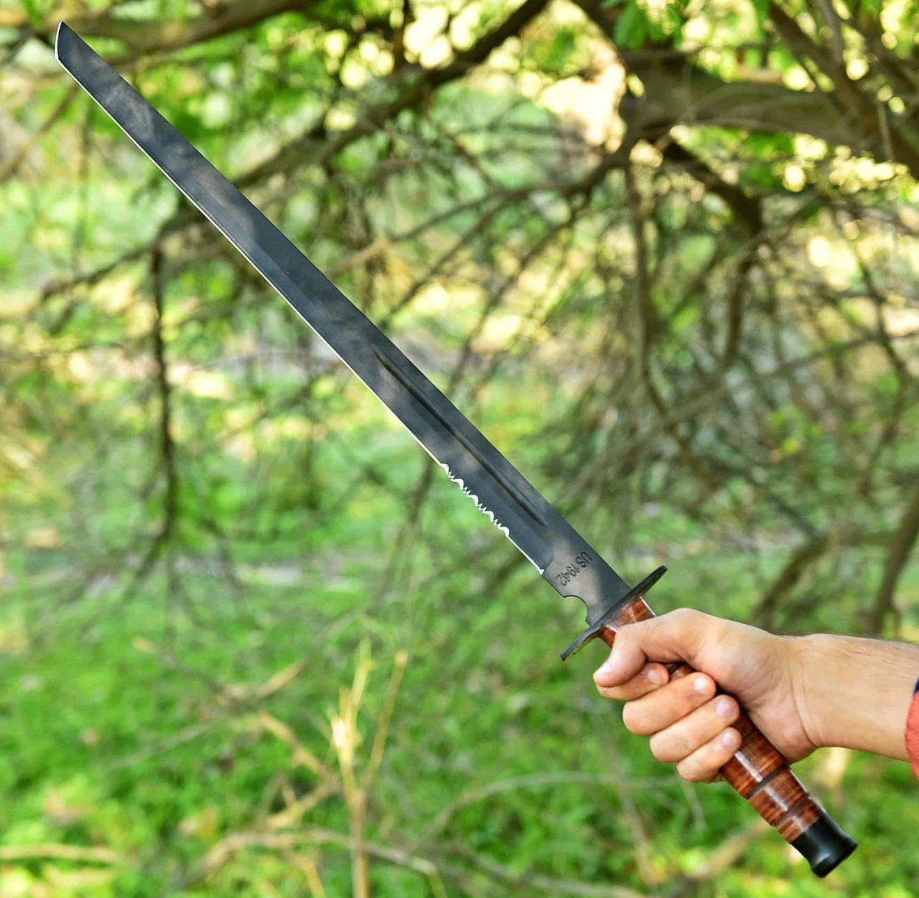 Handmade 1942 US Combat Sword with Leather Sheath | USMC Replica | Overall 27.5" Knife - Image 5