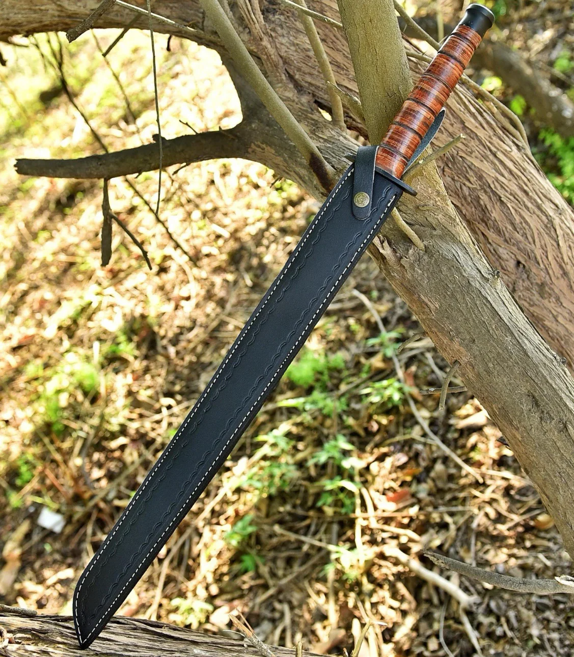 Handmade 1942 US Combat Sword with Leather Sheath | USMC Replica | Overall 27.5" Knife - Image 8