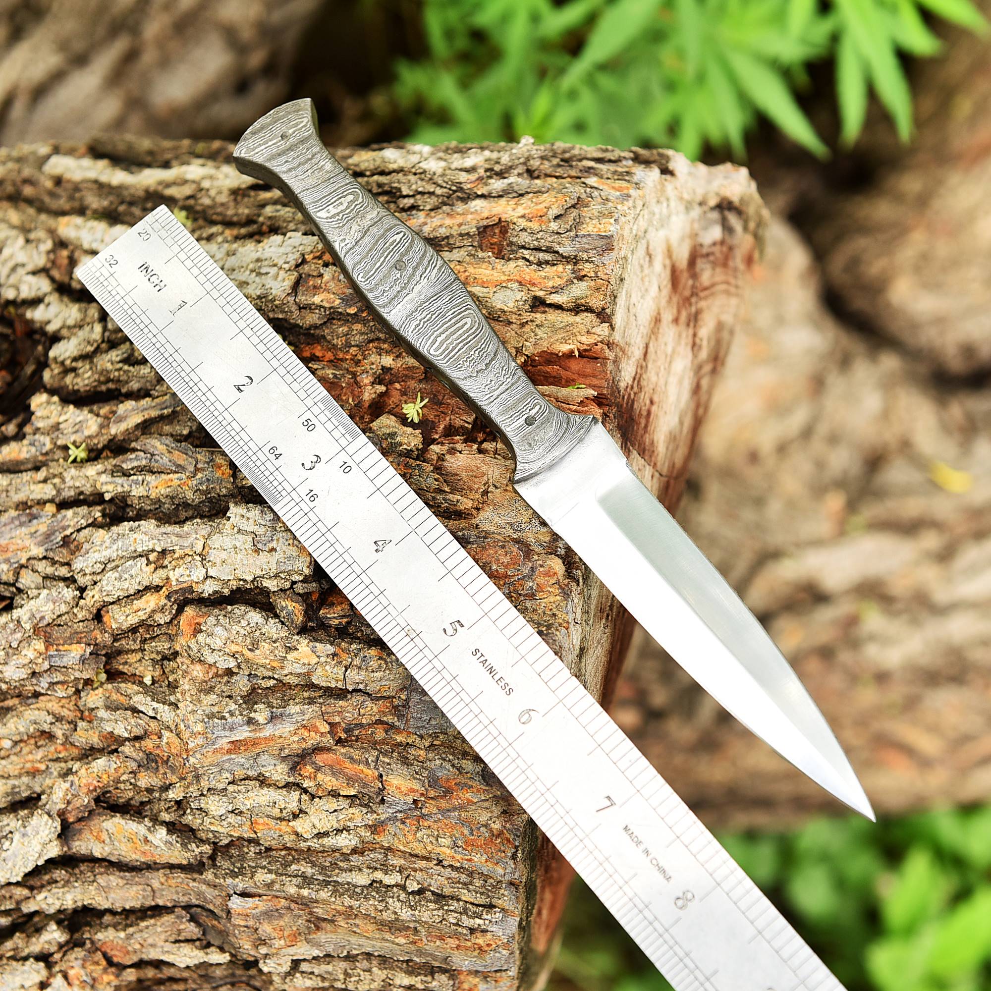 Handmade Carbon 1095 Steel Double Edge Blade Dagger Damascus Handle - Image 3