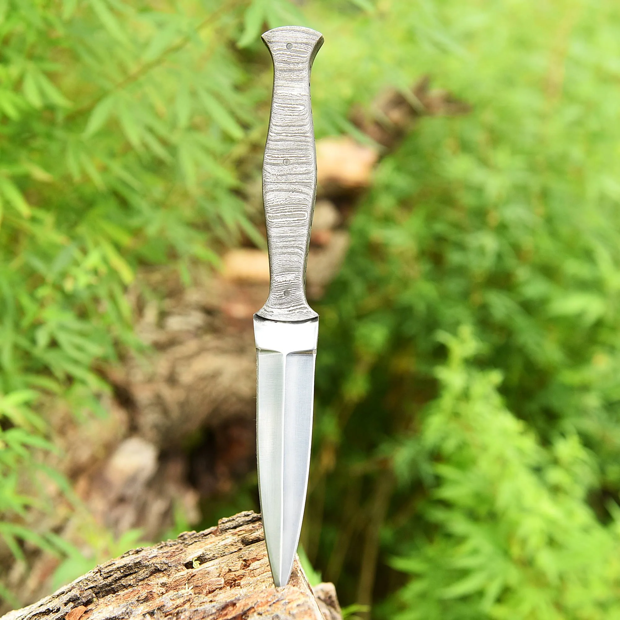 Handmade Carbon 1095 Steel Double Edge Blade Dagger Damascus Handle - Image 4