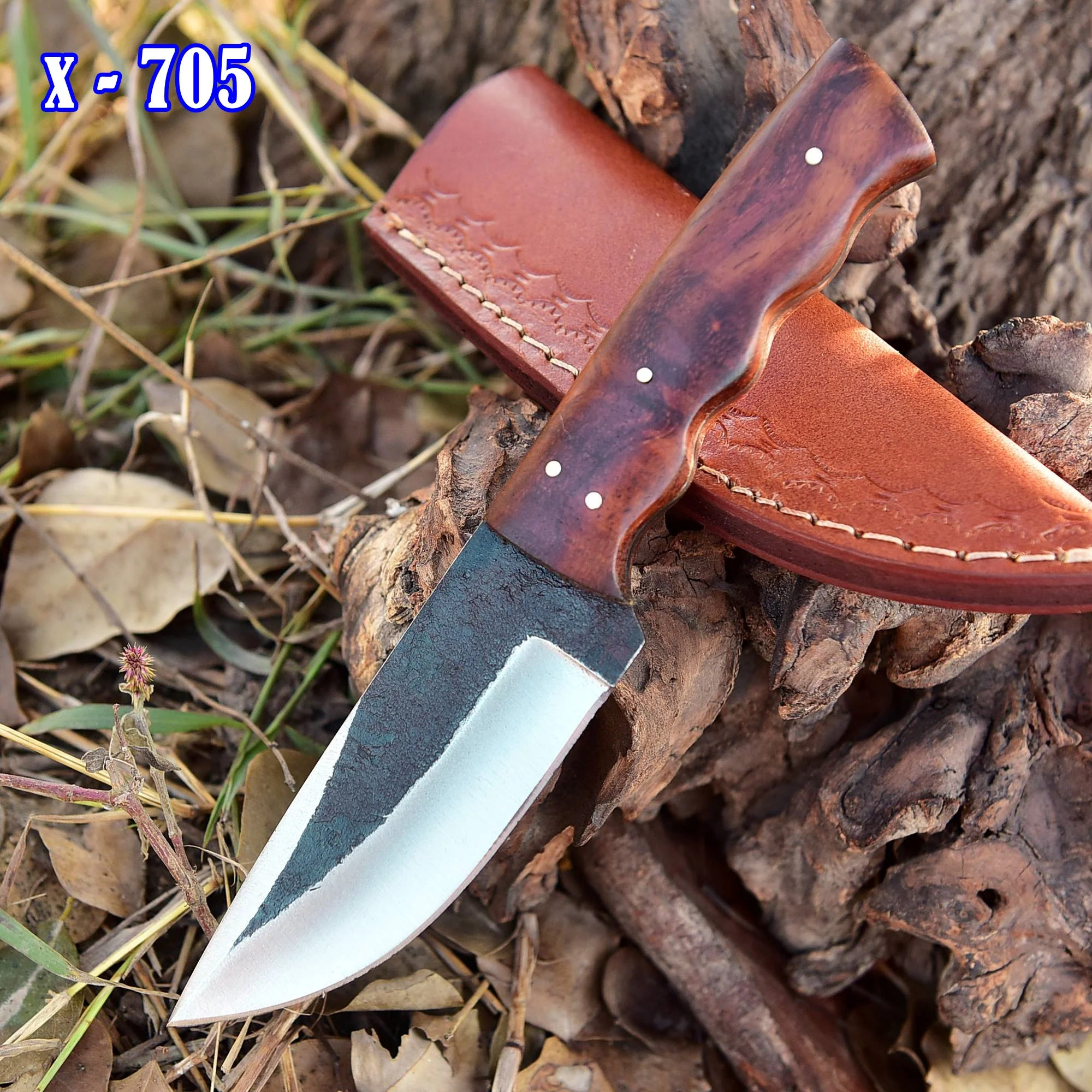 Handmade Carbon 1095 Steel Fixed Blade Skinner Adventure Knife Wood Handle - Image 2