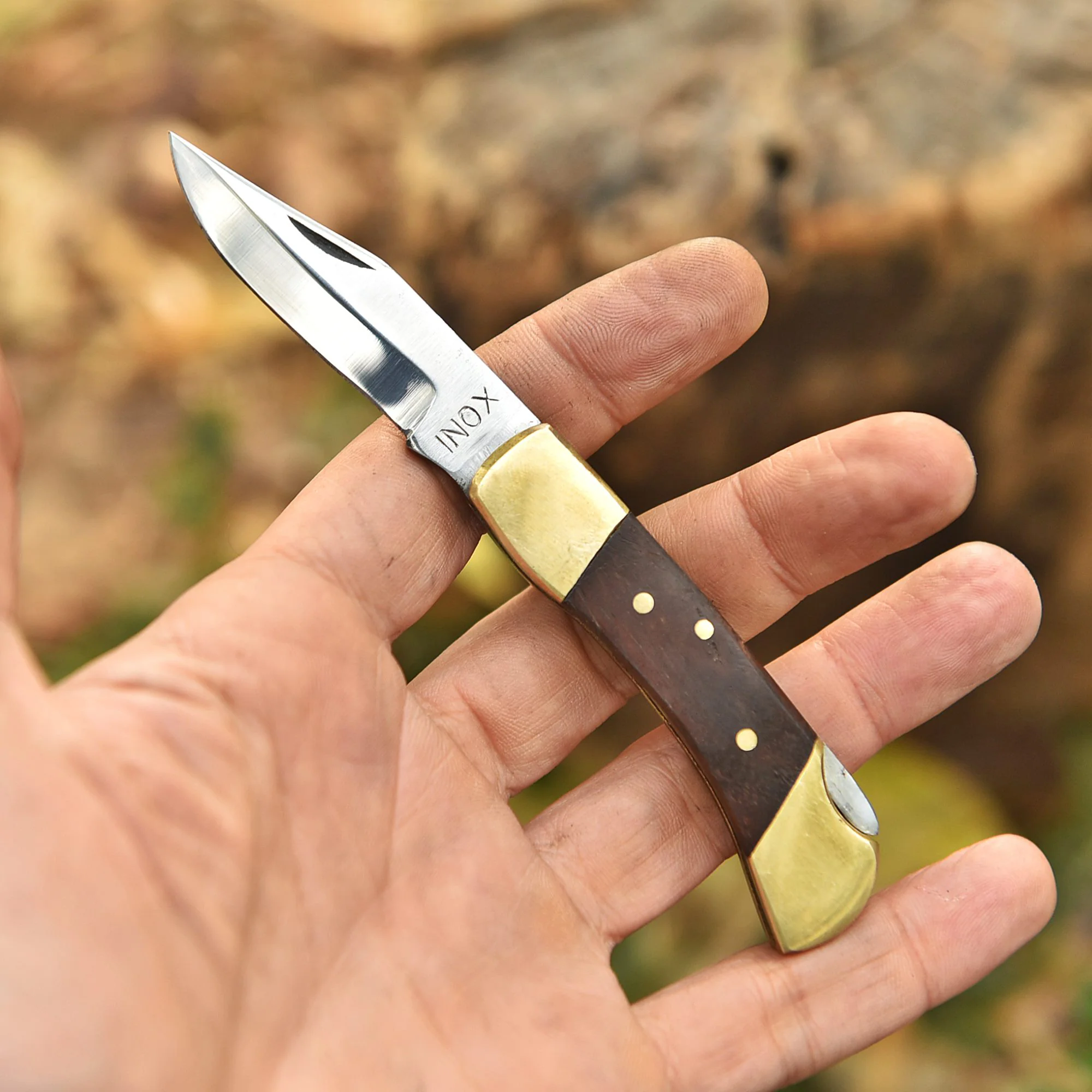 Handmade Carbon 1095 Steel Folding Blade Pocket Knife Wood Brass Handle - Image 3