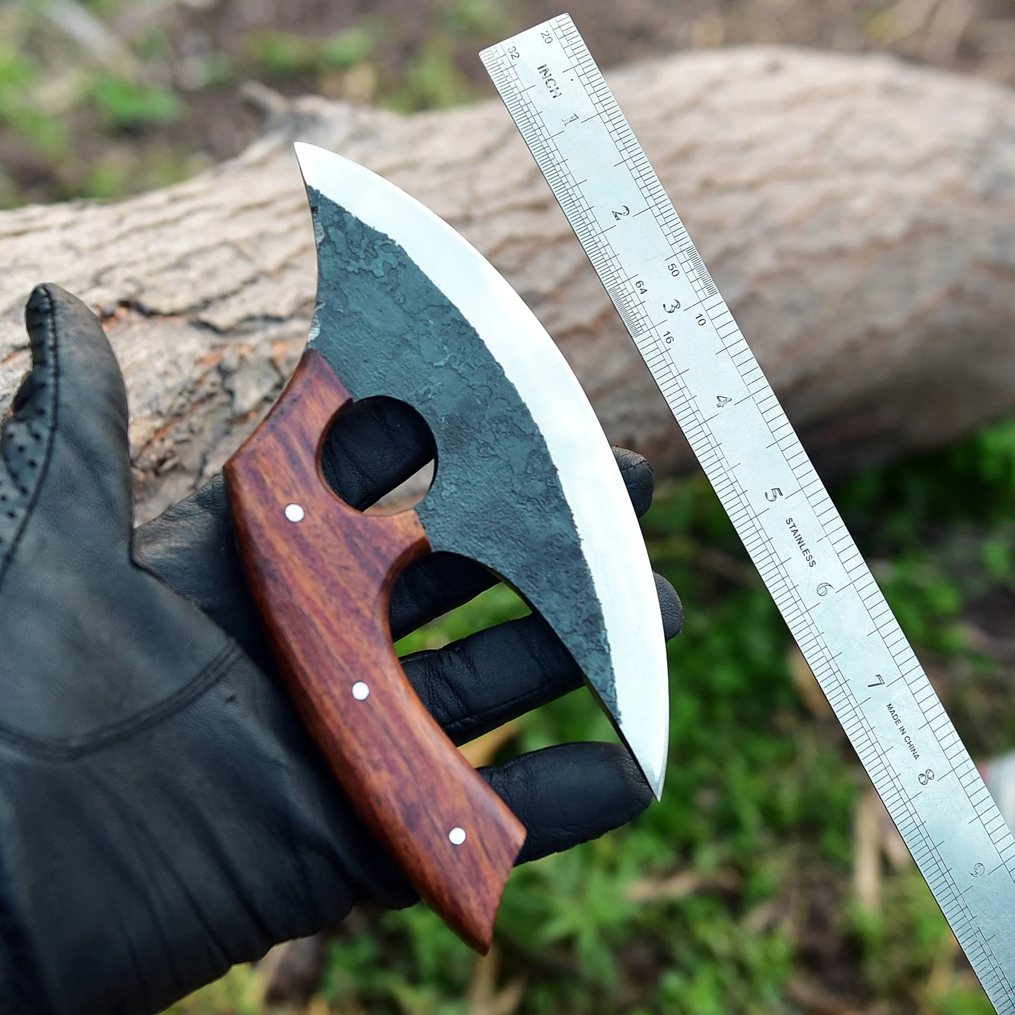 Handmade Carbon Steel Alaskan Ulu Knife Pizza Cutter - Wood Handle x-744 - Image 4
