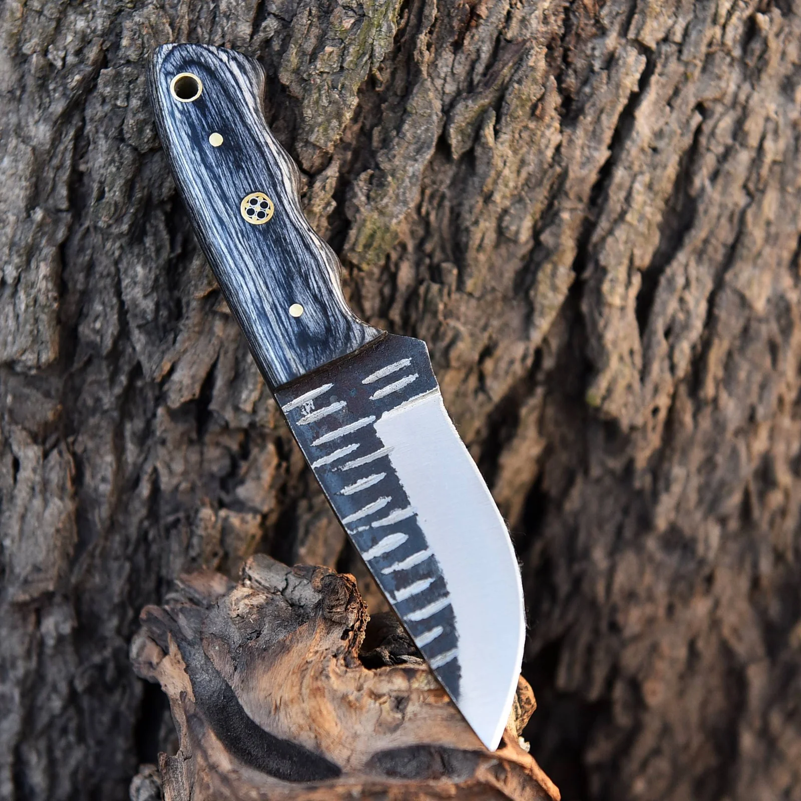 Handmade Carbon Steel Blade Outdoor Hunting Camping Skinner Knife Wood Handle - Image 2