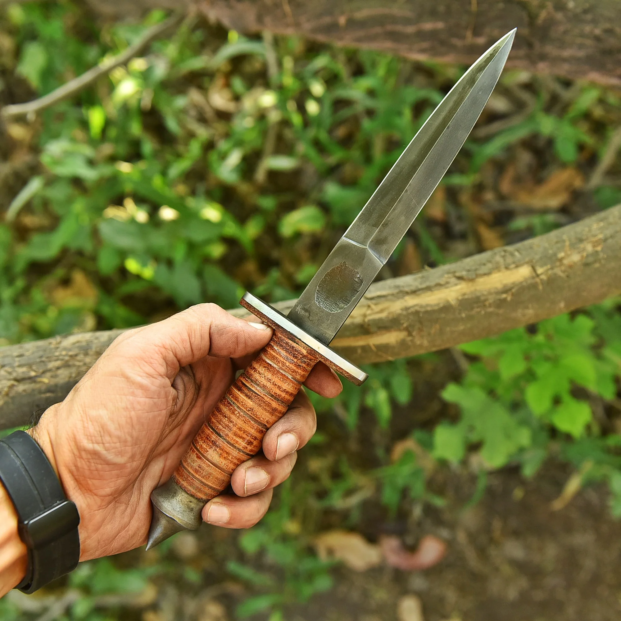 Handmade Carbon Steel Dagger Knife 12" FULL TANG KNIFE Leather Handle With Sheath - Image 3