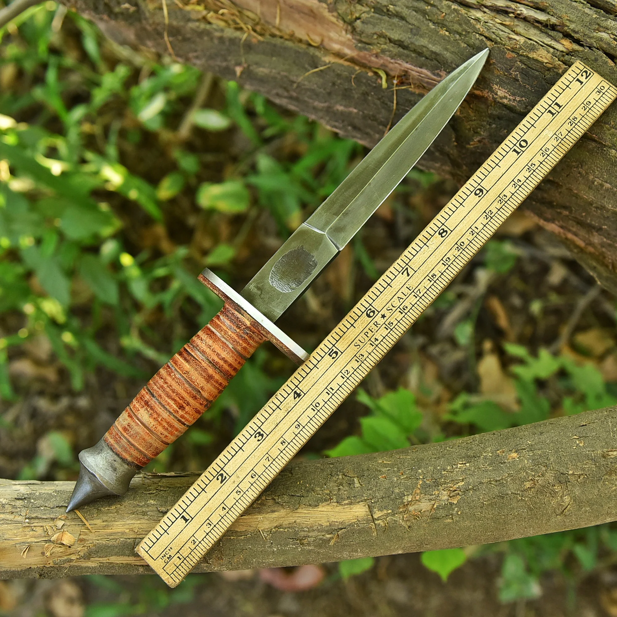 Handmade Carbon Steel Dagger Knife 12" FULL TANG KNIFE Leather Handle With Sheath - Image 4