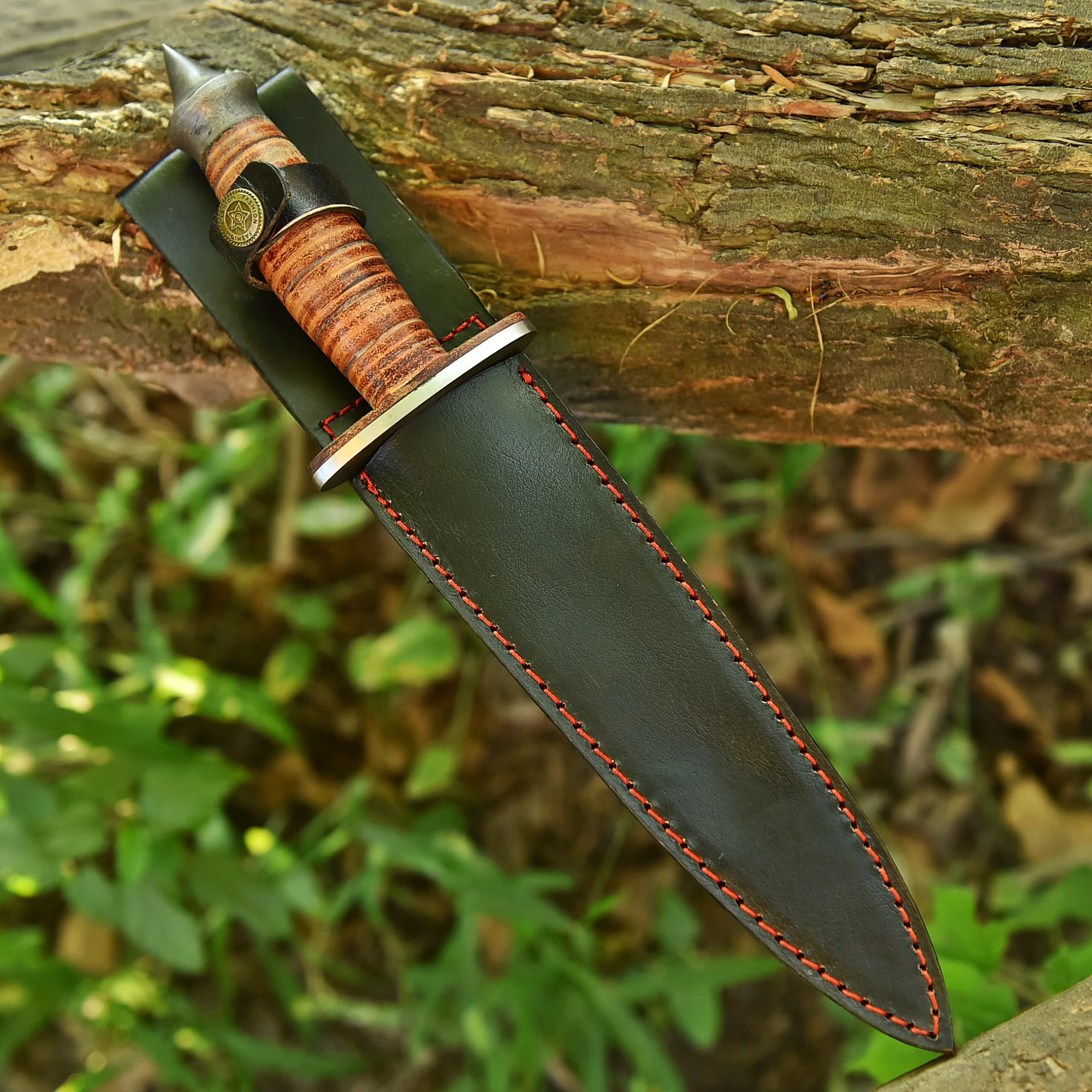 Handmade Carbon Steel Dagger Knife 12" FULL TANG KNIFE Leather Handle With Sheath - Image 5