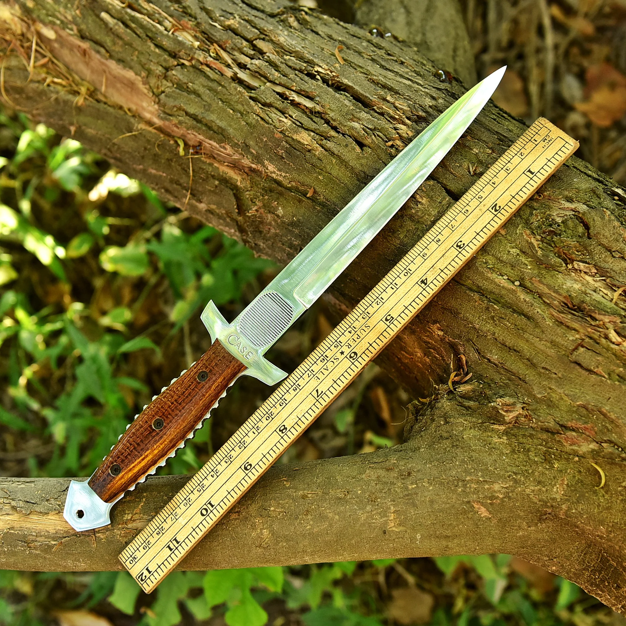 Handmade Carbon Steel Double Edge Blade Dagger Knife Full Tang Micarta Handle - Image 5