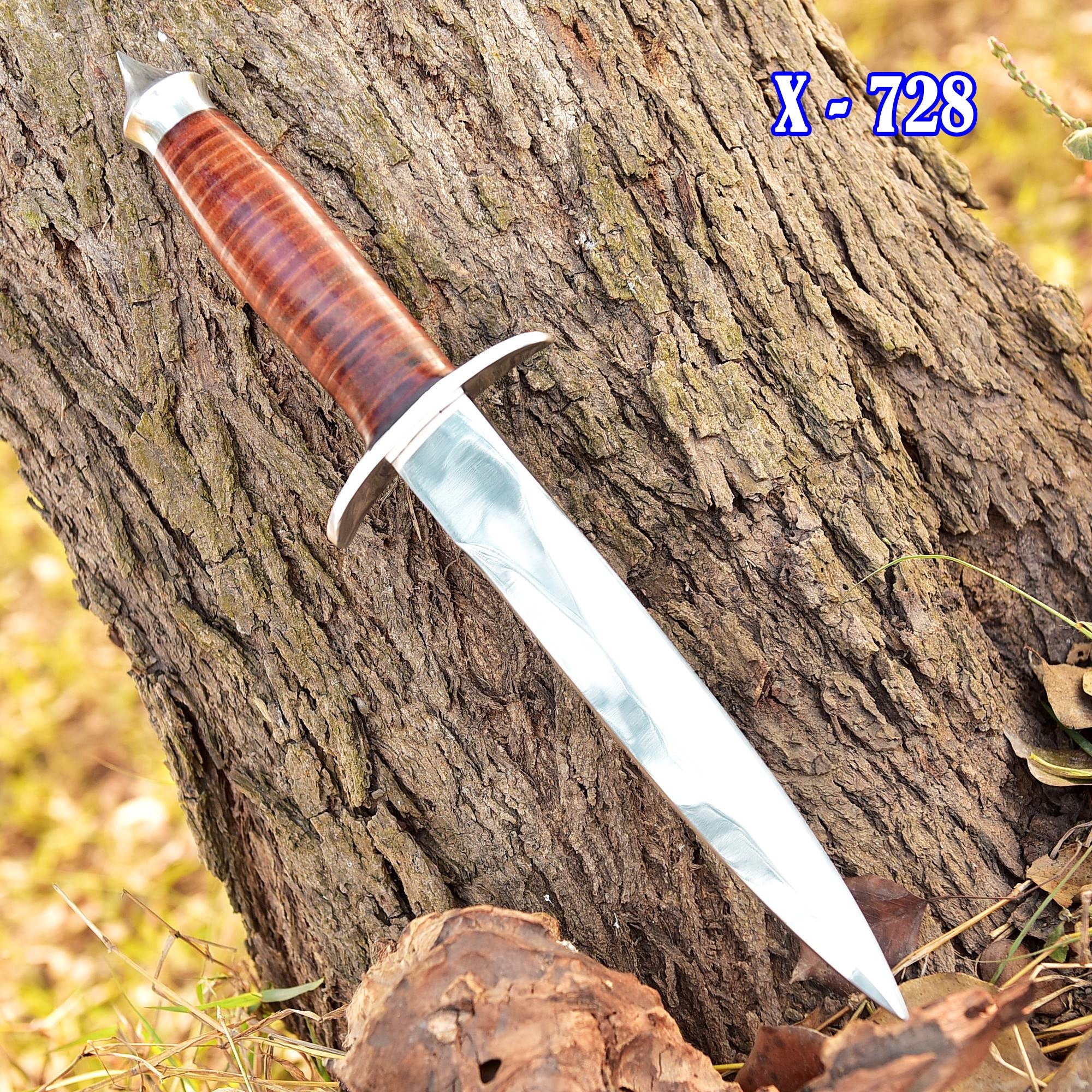 Handmade Carbon Steel Double Edge Blade Dagger Knife Leather Handle - Image 2