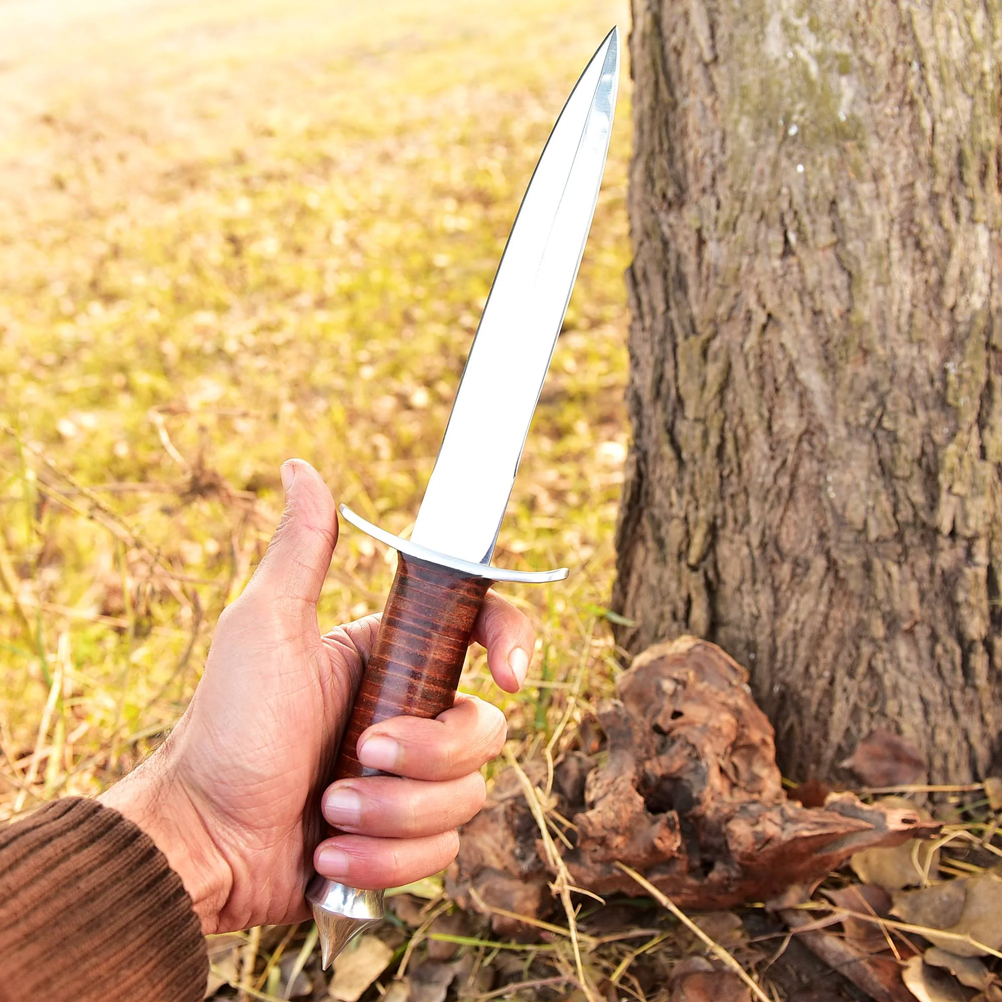 Handmade Carbon Steel Double Edge Blade Dagger Knife Leather Handle - Image 3