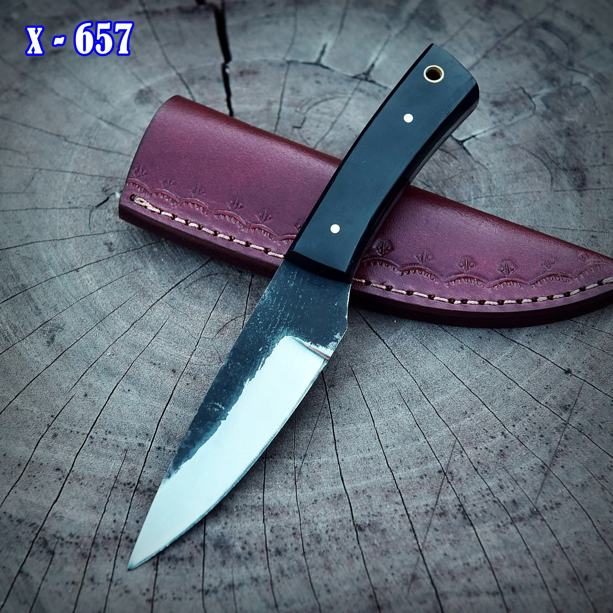 Handmade Carbon Steel Fixed Blade Skinner Outdoor Hunting EDC Knife - Image 7