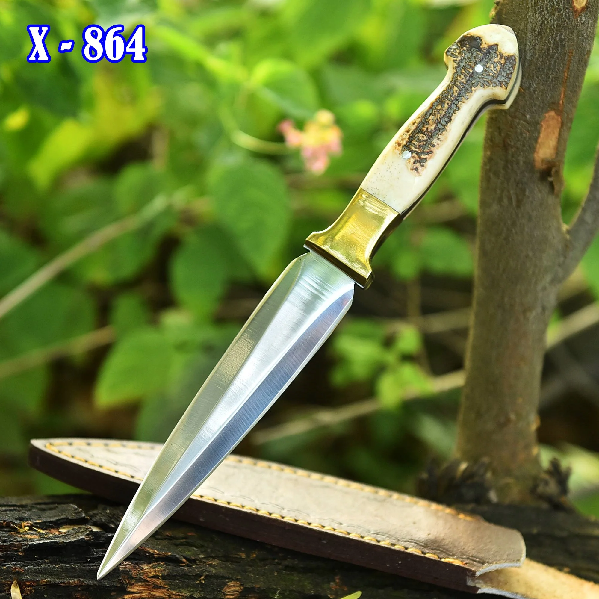 Handmade Carbon Steel High Polish Blade Hunting Dagger Knife Stage Handle - Image 2