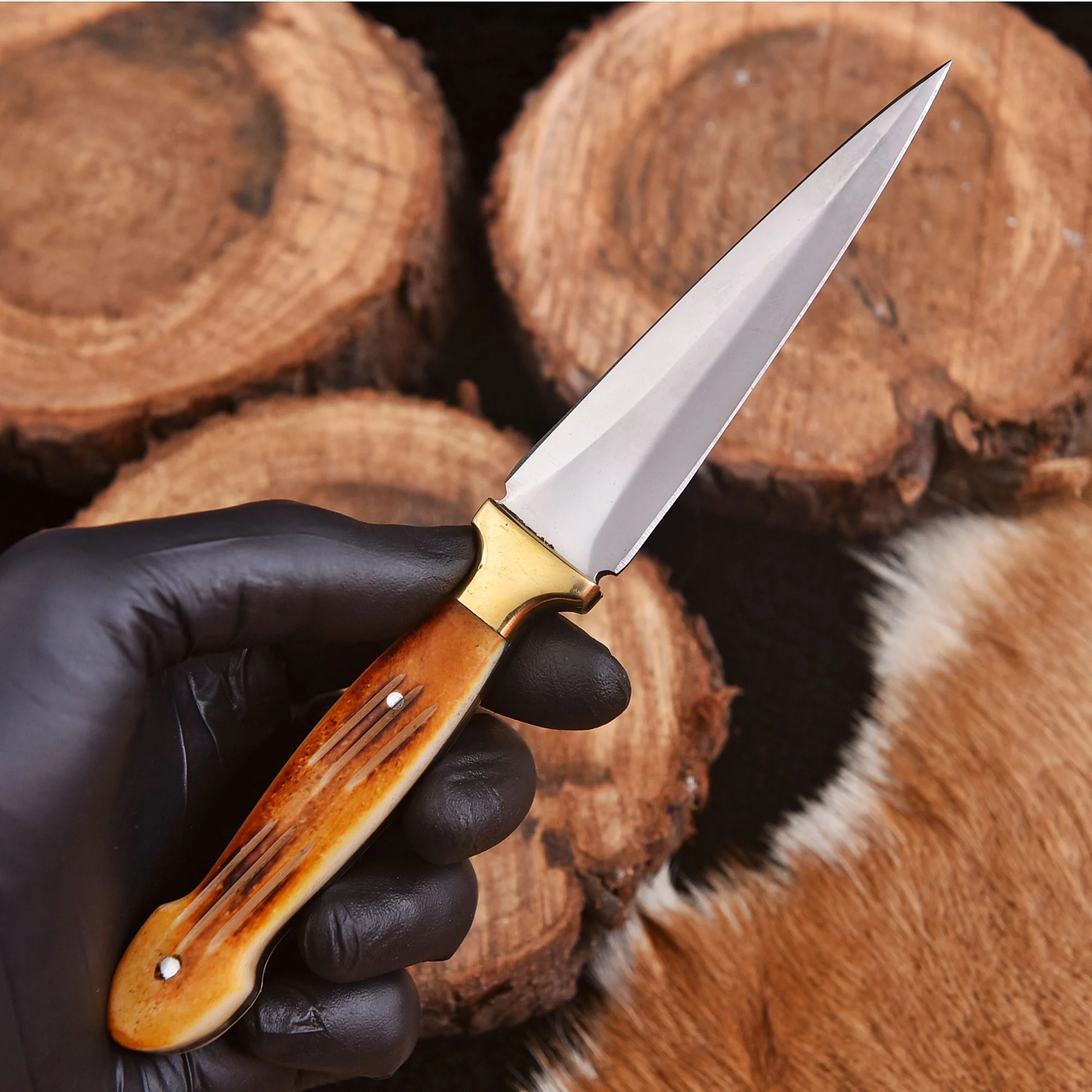 Handmade Carbon Steel High Polish Dagger Full Tang Knife Stag Handle - Image 3