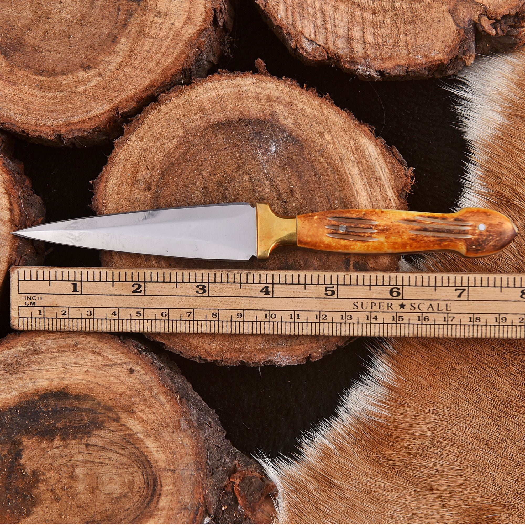 Handmade Carbon Steel High Polish Dagger Full Tang Knife Stag Handle - Image 4