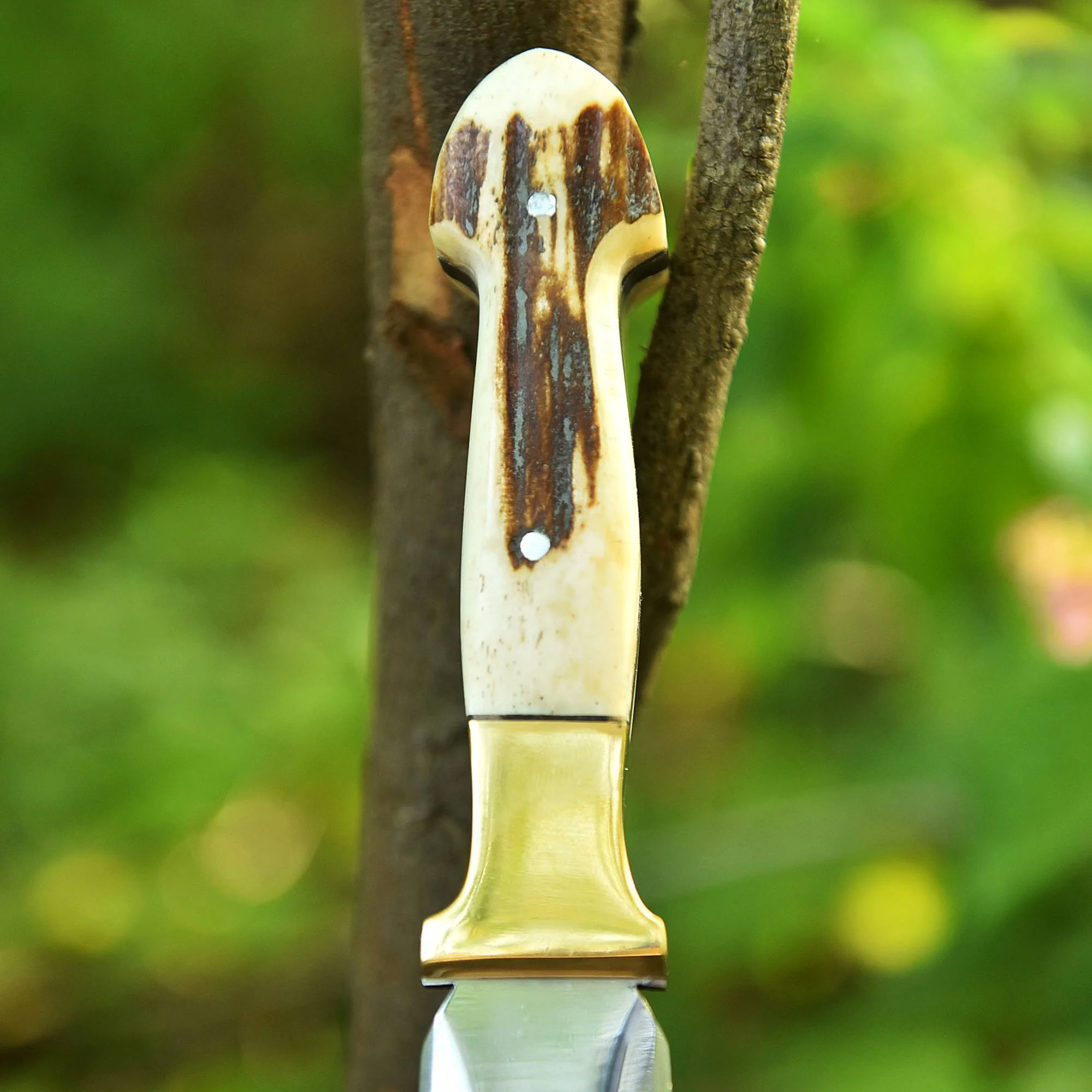 Handmade Carbon Steel High Polish Dual  Edge Blade knife - Stag Antler Handle - Image 3
