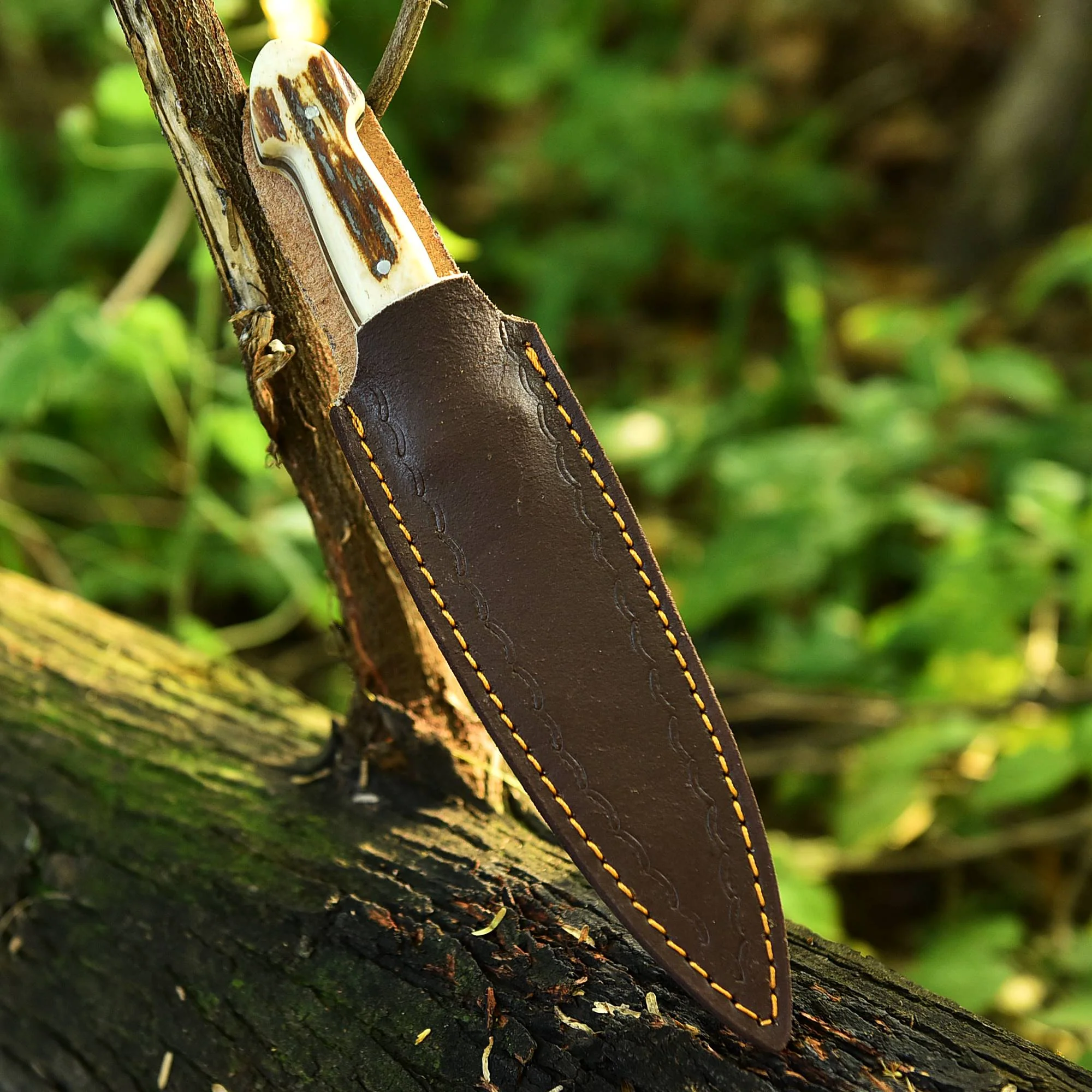 Handmade Carbon Steel High Polish Dual  Edge Blade knife - Stag Antler Handle - Image 5