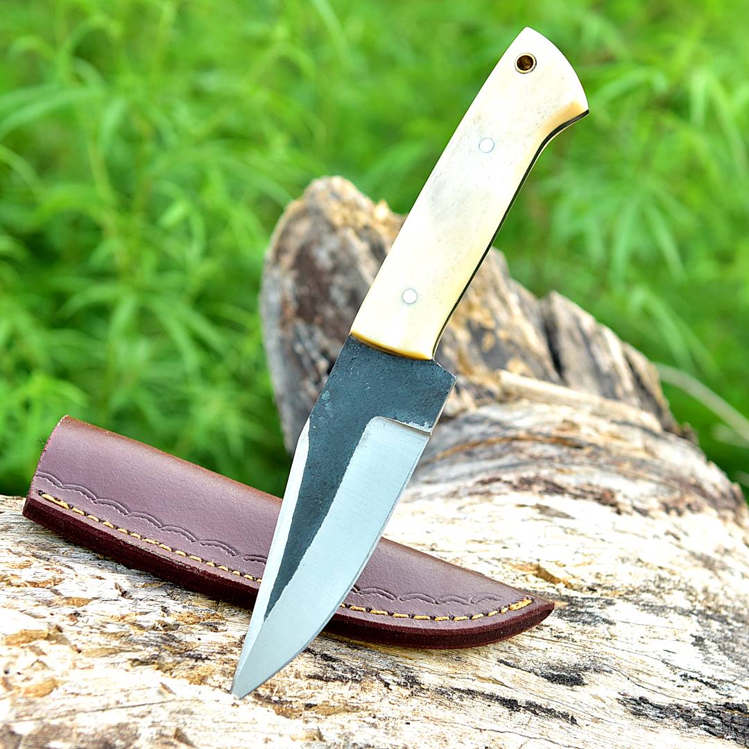 Handmade Carbon Steel Skinner Knife - Camel Bone Handle - 9" Full Tang Knife - Image 3