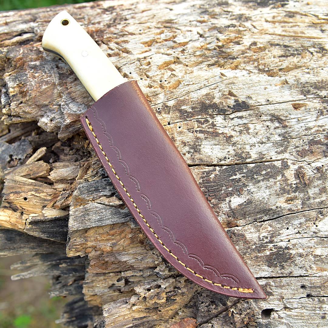 Handmade Carbon Steel Skinner Knife - Camel Bone Handle - 9" Full Tang Knife - Image 5