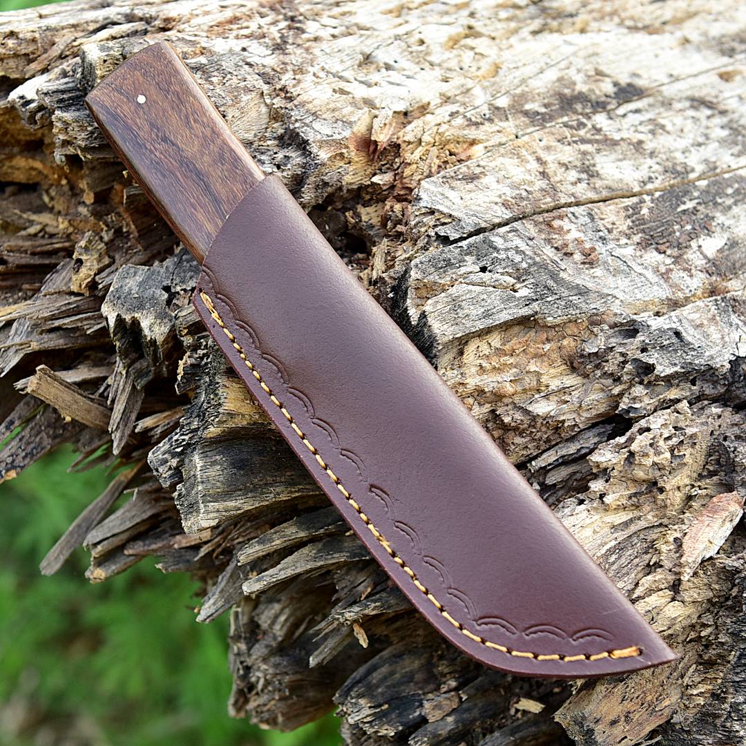 Handmade Carbon Steel Tanto knife Full tang - Wood Handle with Leather Sheath - Image 5