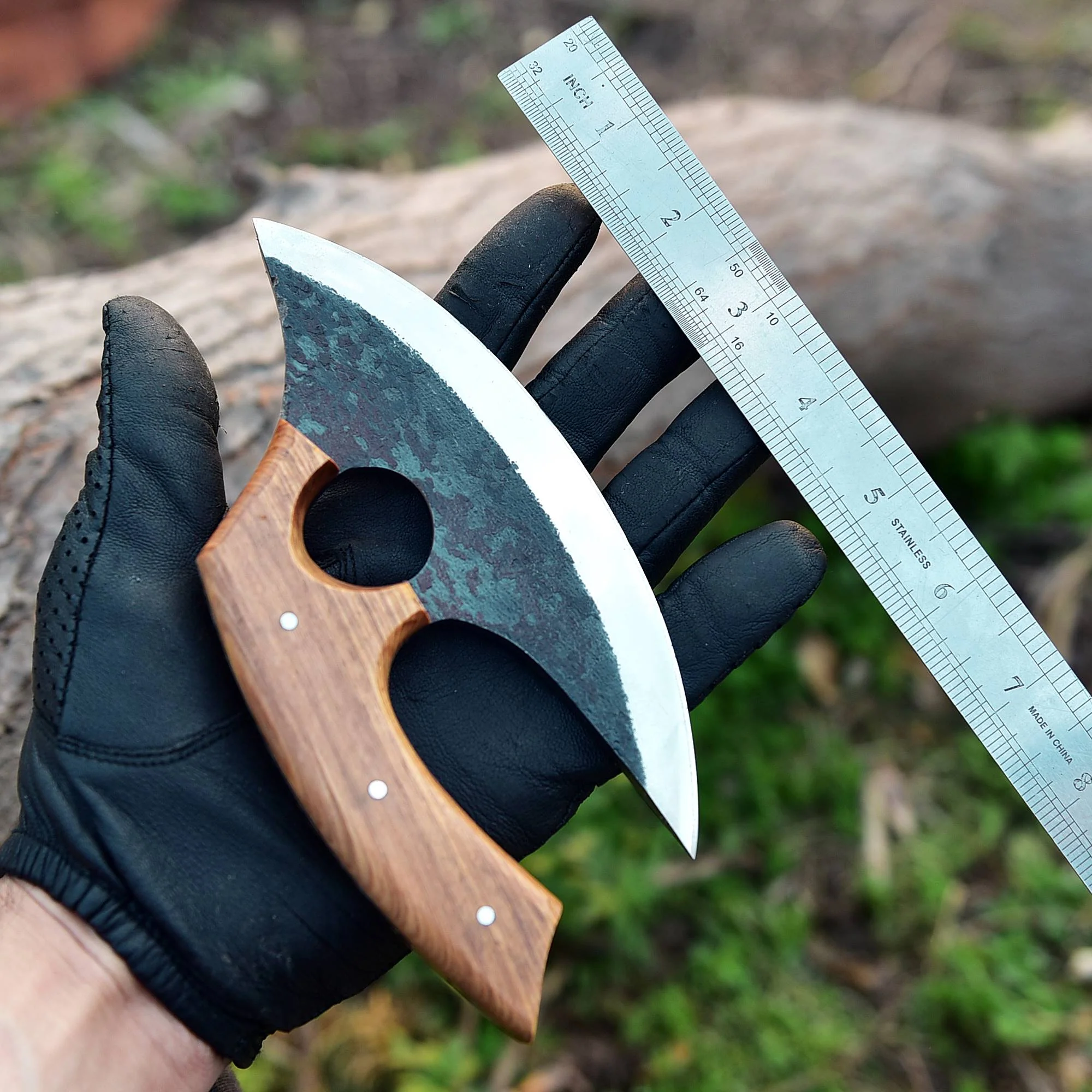 Handmade Carbon Steel Ulu Chef Knife - with Leather Sheath - Image 4