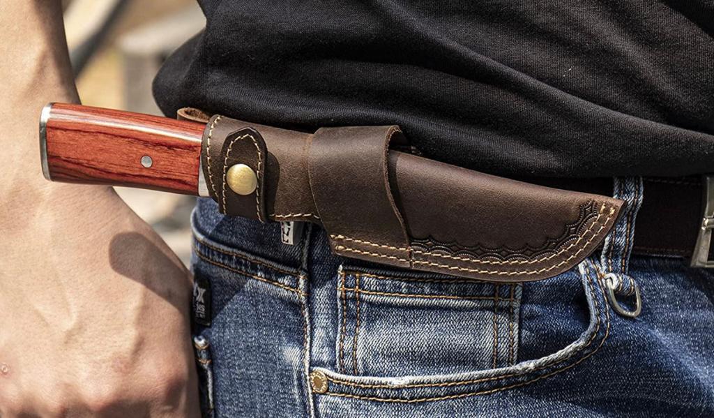 Handmade Cowhide Leather Fixed Blade Knife Belt Carry Sheath - Image 3