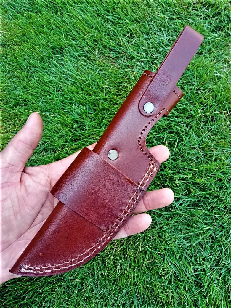 Handmade Cowhide Leather Fixed Blade Knife Belt Carry Sheath - Image 5