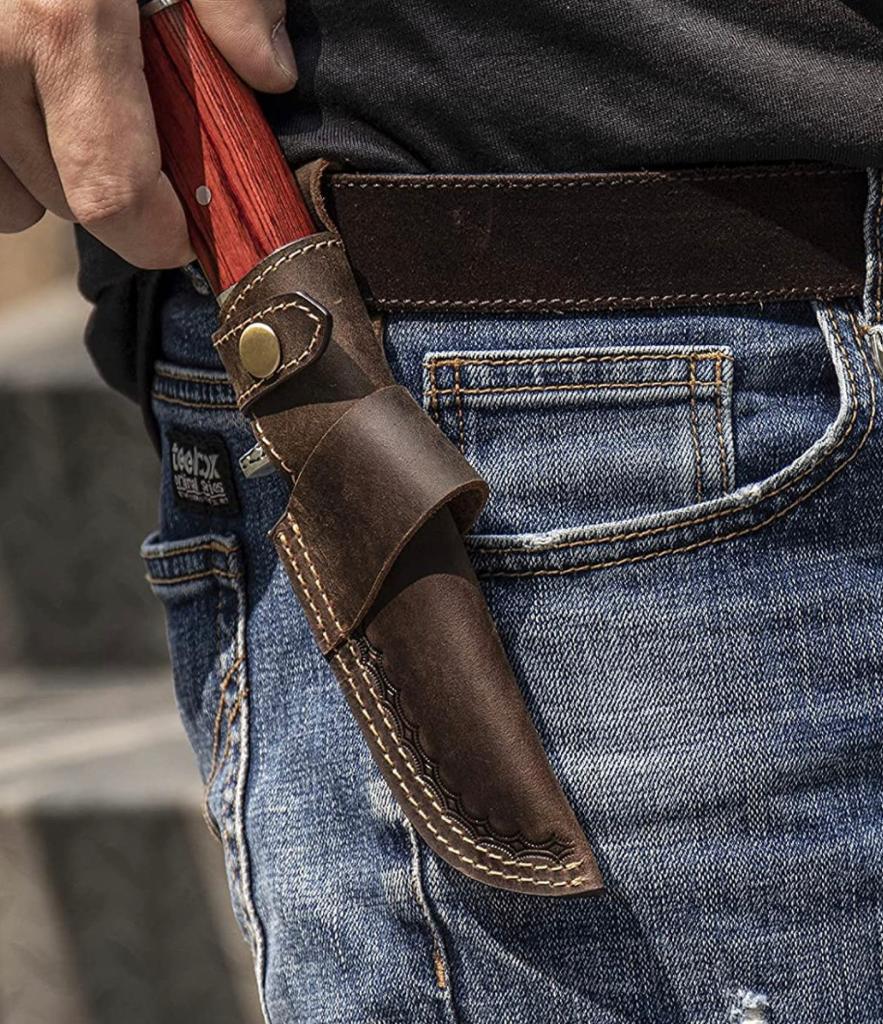 Handmade Cowhide Leather Fixed Blade Knife Belt Carry Sheath - Image 6