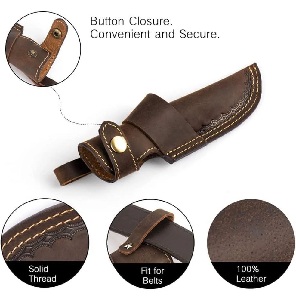Handmade Cowhide Leather Fixed Blade Knife Belt Carry Sheath - Image 7