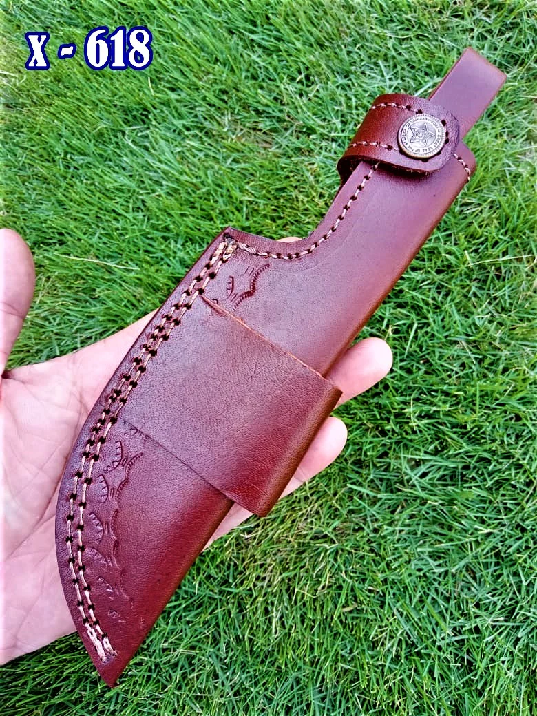 Handmade Cowhide Leather Fixed Blade Knife Belt Carry Sheath - Image 8