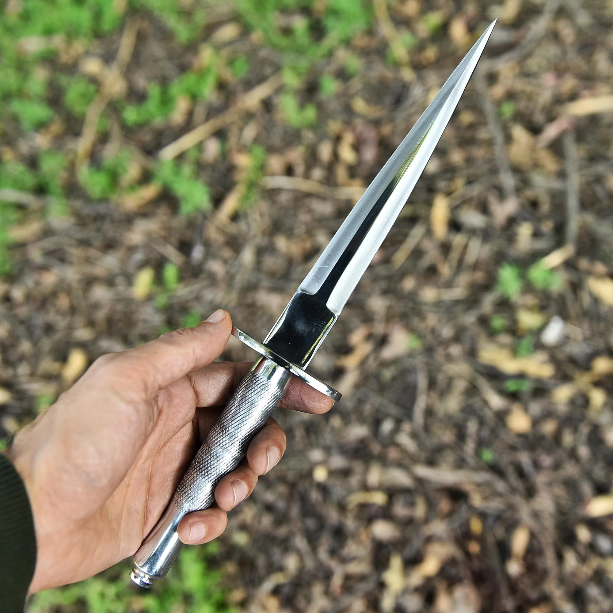Handmade D2 Carbon Steel Double Edge Fixed Blade Dagger Knife Steel Handle - Image 3