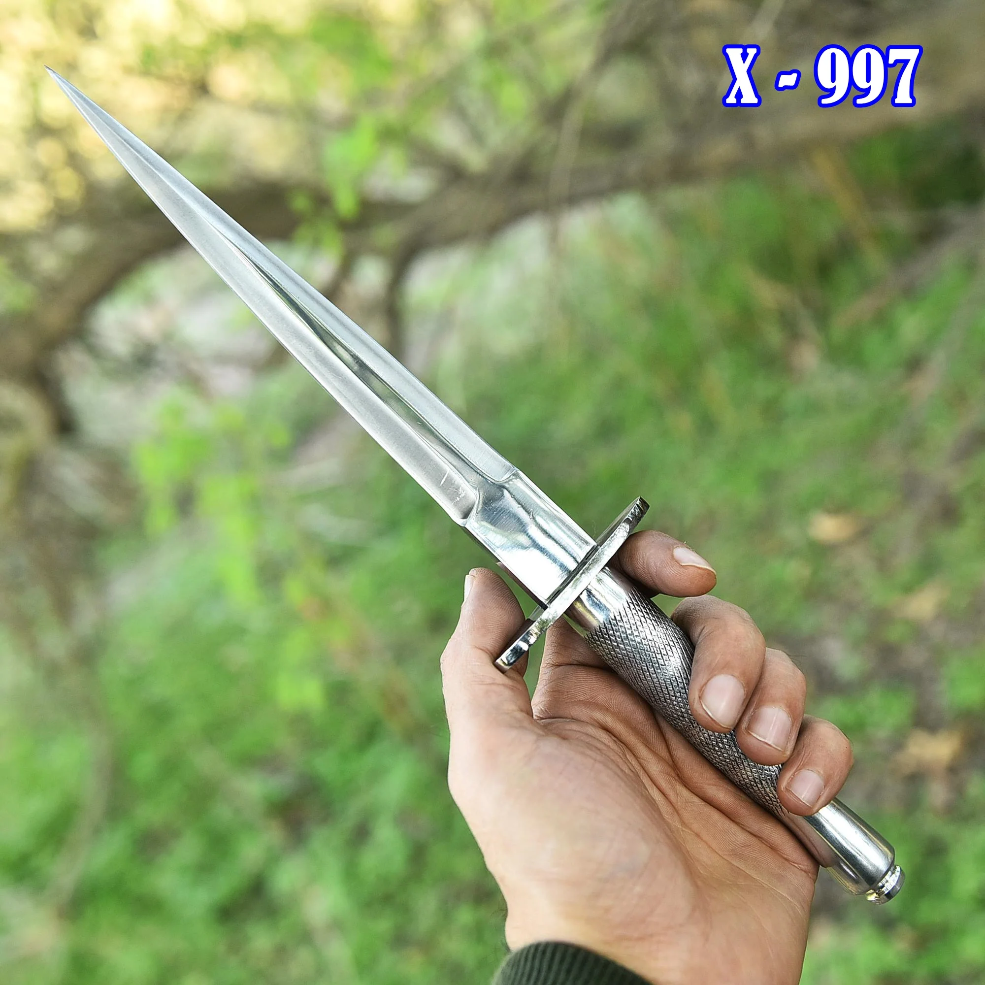 Handmade D2 Carbon Steel Double Edge Fixed Blade Dagger Knife Steel Handle - Image 4
