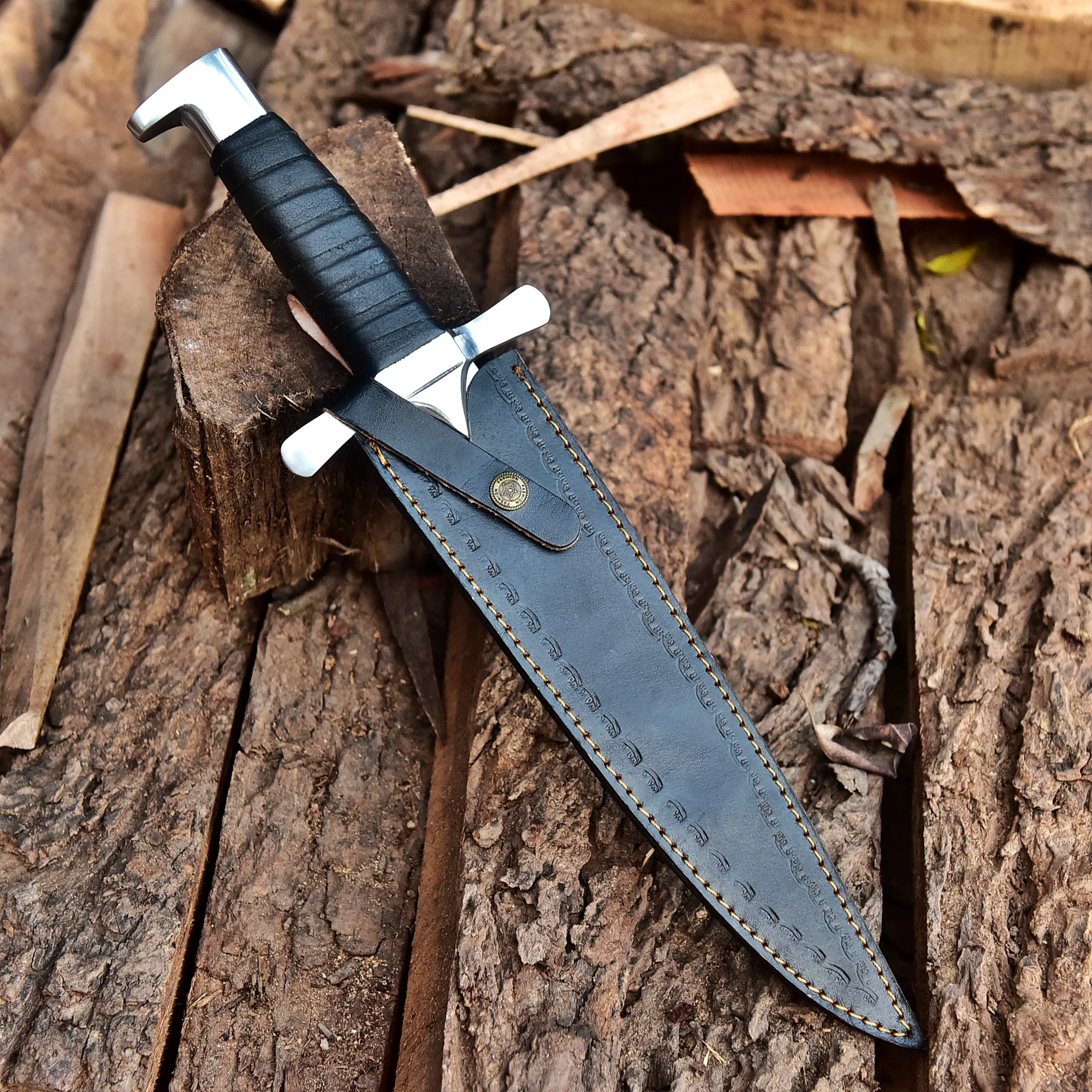 Handmade D2 Hunting Carbon Steel Fix Blade Knife Leather Handle With Sheath - Image 5