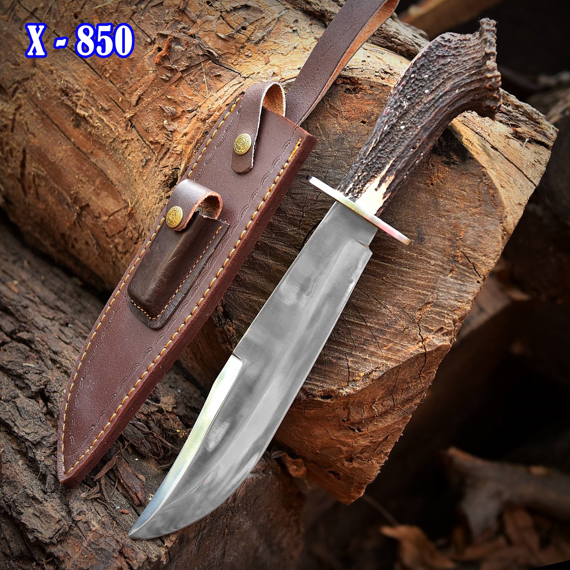 HANDMADE D2 Steel Bowie Survival Knife Deer Stag Crown Antler Handle - Image 4