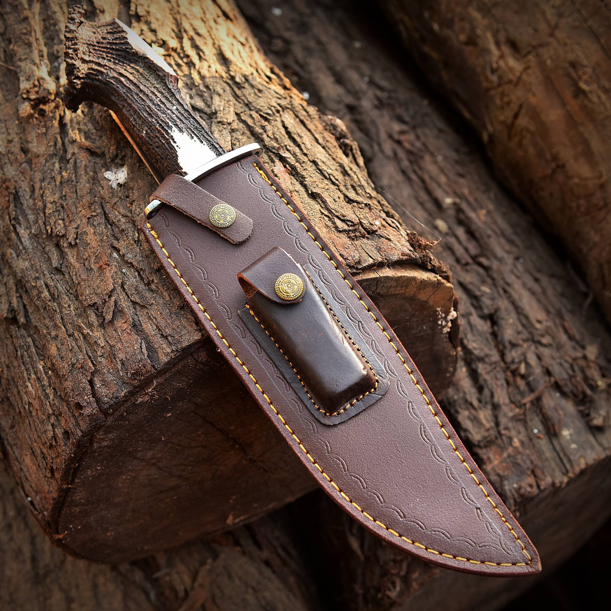 HANDMADE D2 Steel Bowie Survival Knife Deer Stag Crown Antler Handle - Image 5