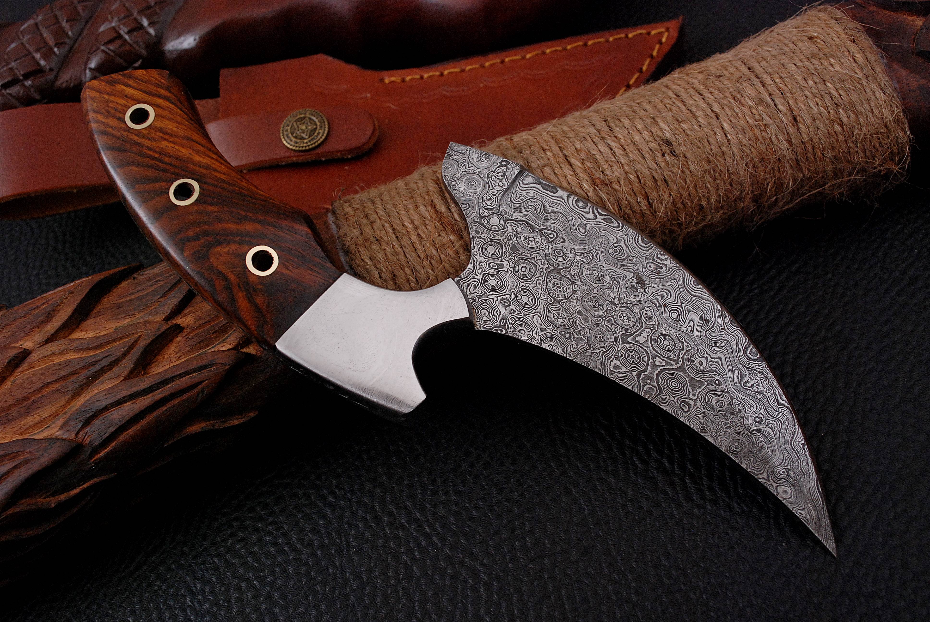 Handmade Damascus Alaska Ulu Knife Ideal Pizza Cutter Skinner Wood Handle x-195 - Image 10