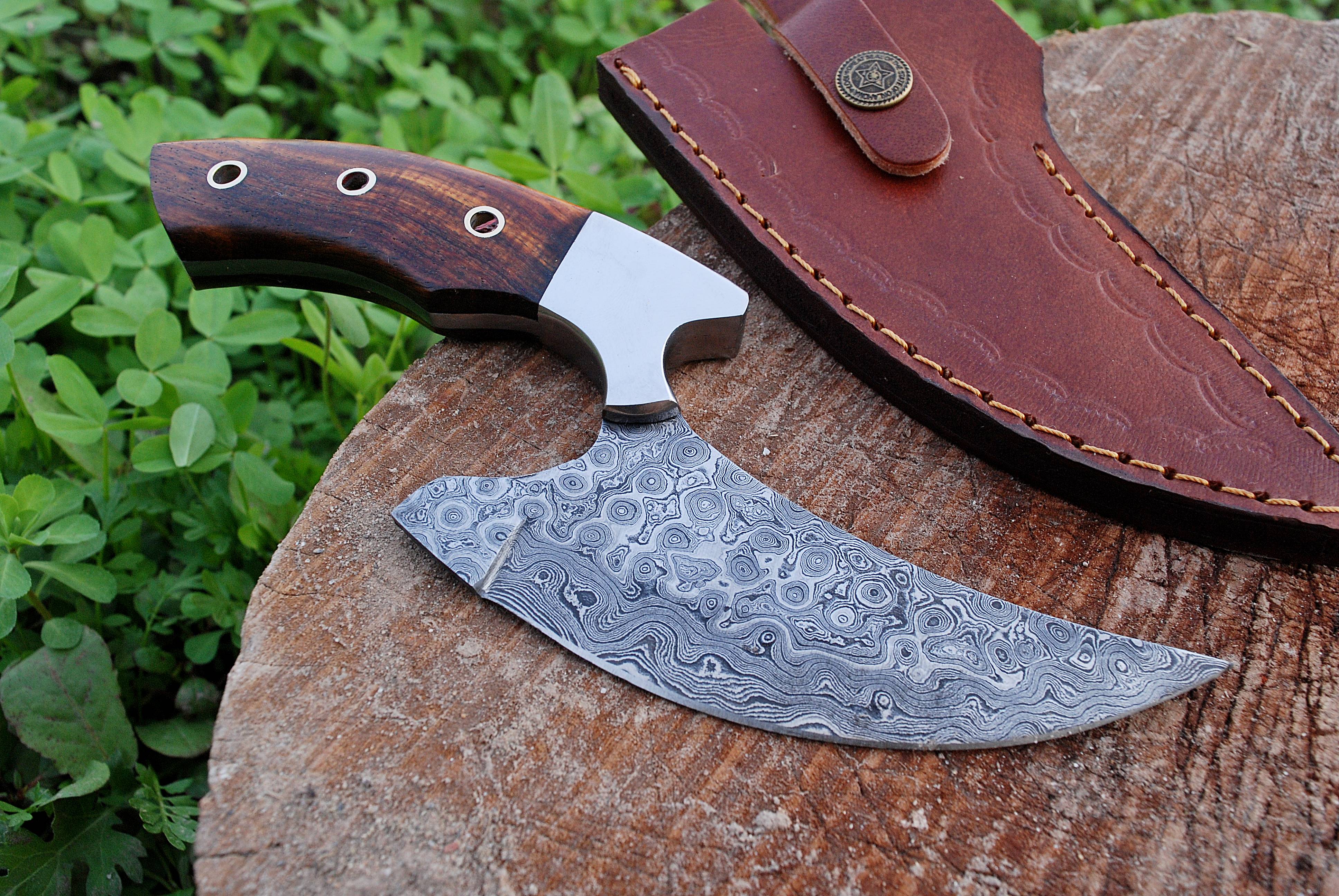 Handmade Damascus Alaska Ulu Knife Ideal Pizza Cutter Skinner Wood Handle x-195 - Image 5