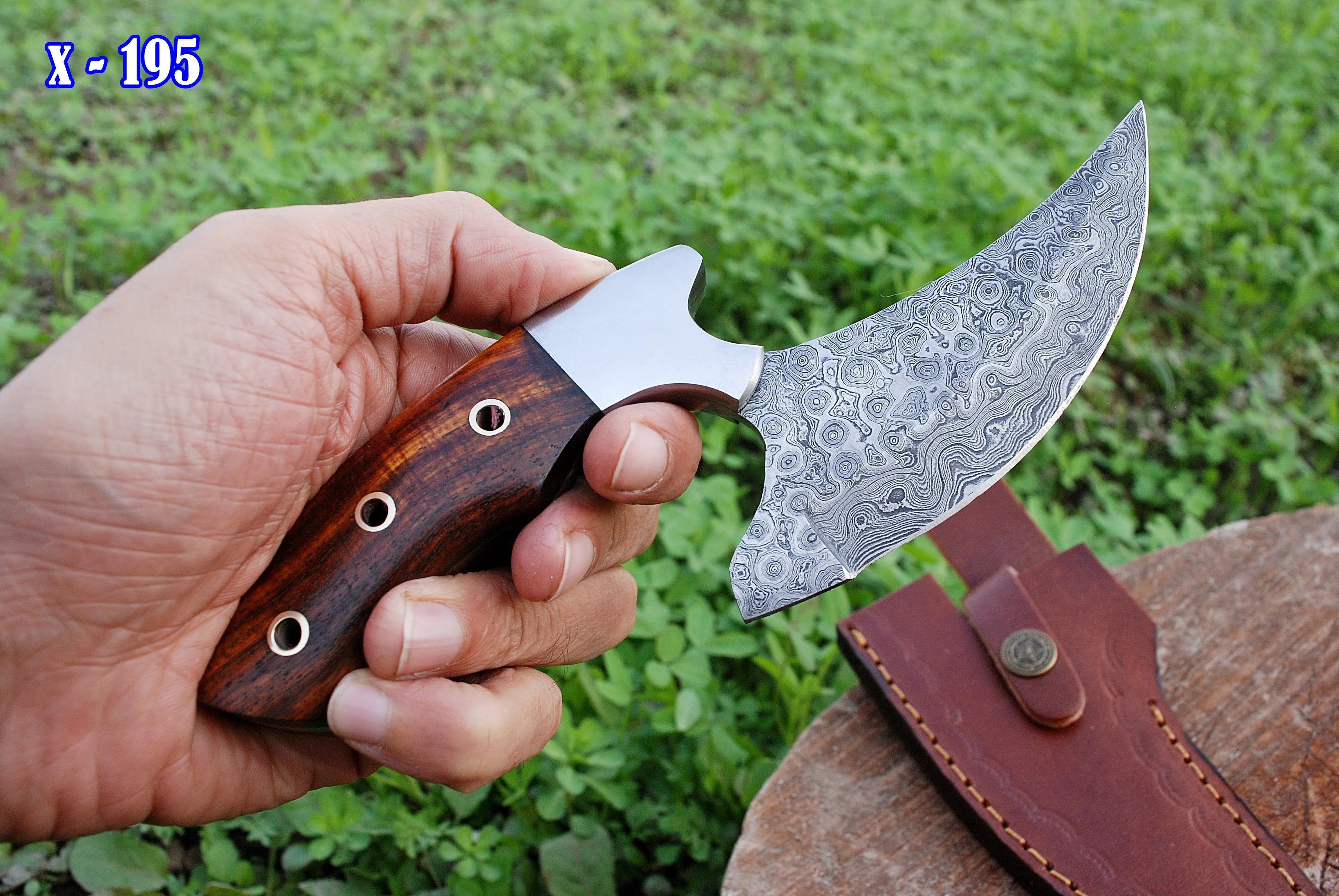 Handmade Damascus Alaska Ulu Knife Ideal Pizza Cutter Skinner Wood Handle x-195 - Image 6