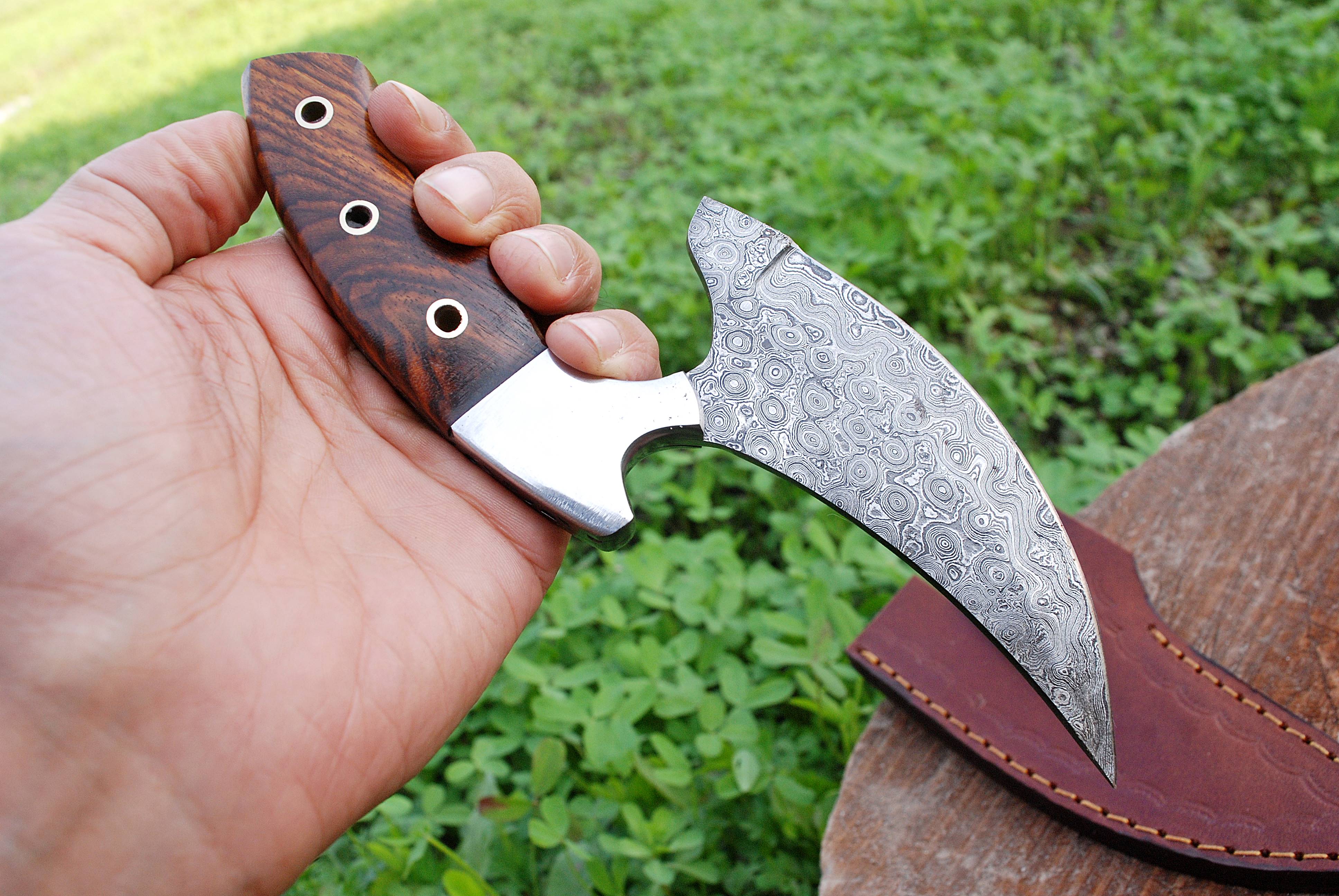 Handmade Damascus Alaska Ulu Knife Ideal Pizza Cutter Skinner Wood Handle x-195 - Image 7