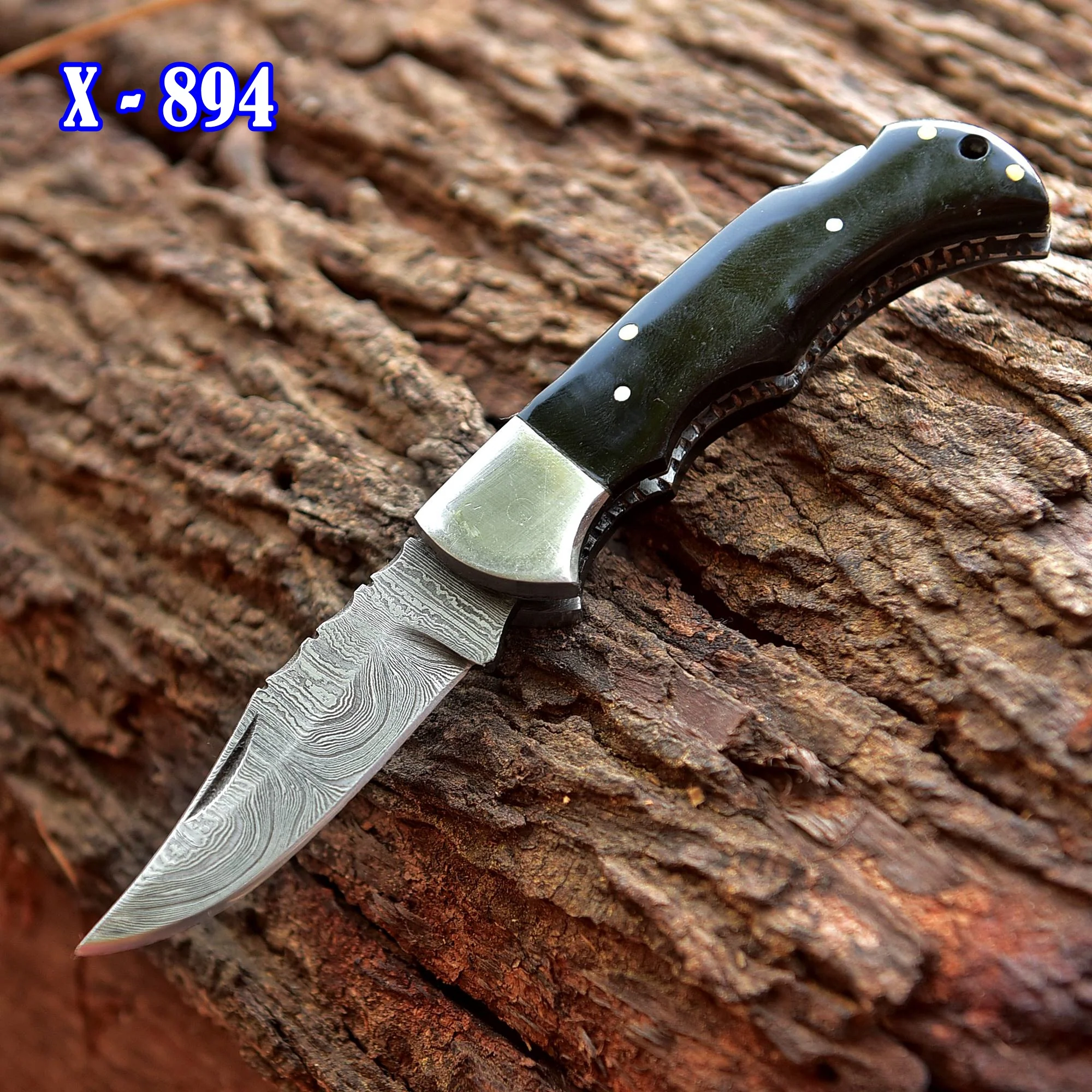 Handmade Damascus Back Lock Folding Blade Pocket Knife Resin Handle - Image 3
