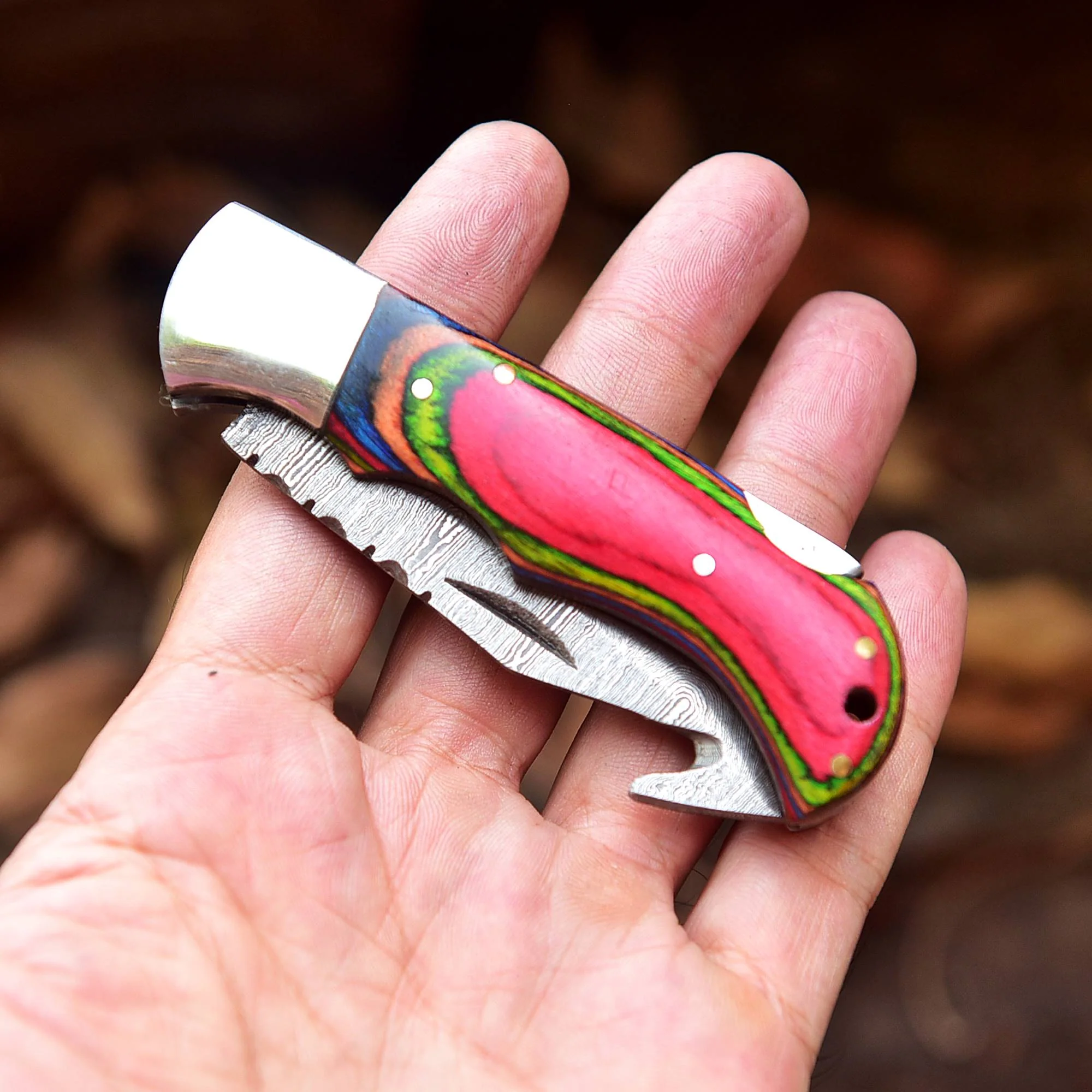 Handmade Damascus Back Lock Folding Gut Hook Blade Hunting Pocket Knife - Image 9